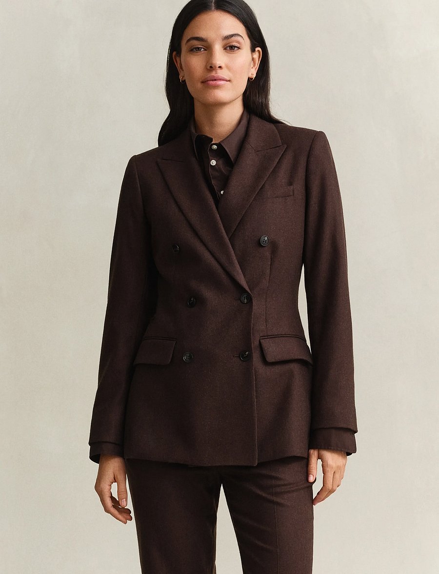Gant - HOURGLASS FLANNEL BLAZER - double breasted blazers - deep brown - 0