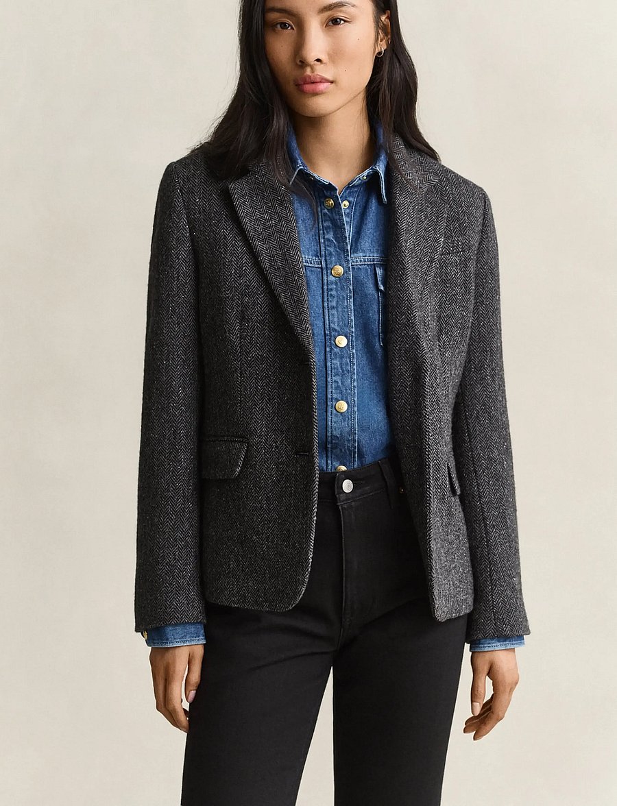 Gant - SLIM HERRINGBONE BLAZER - enkeltradede blazere - charcoal melange - 0