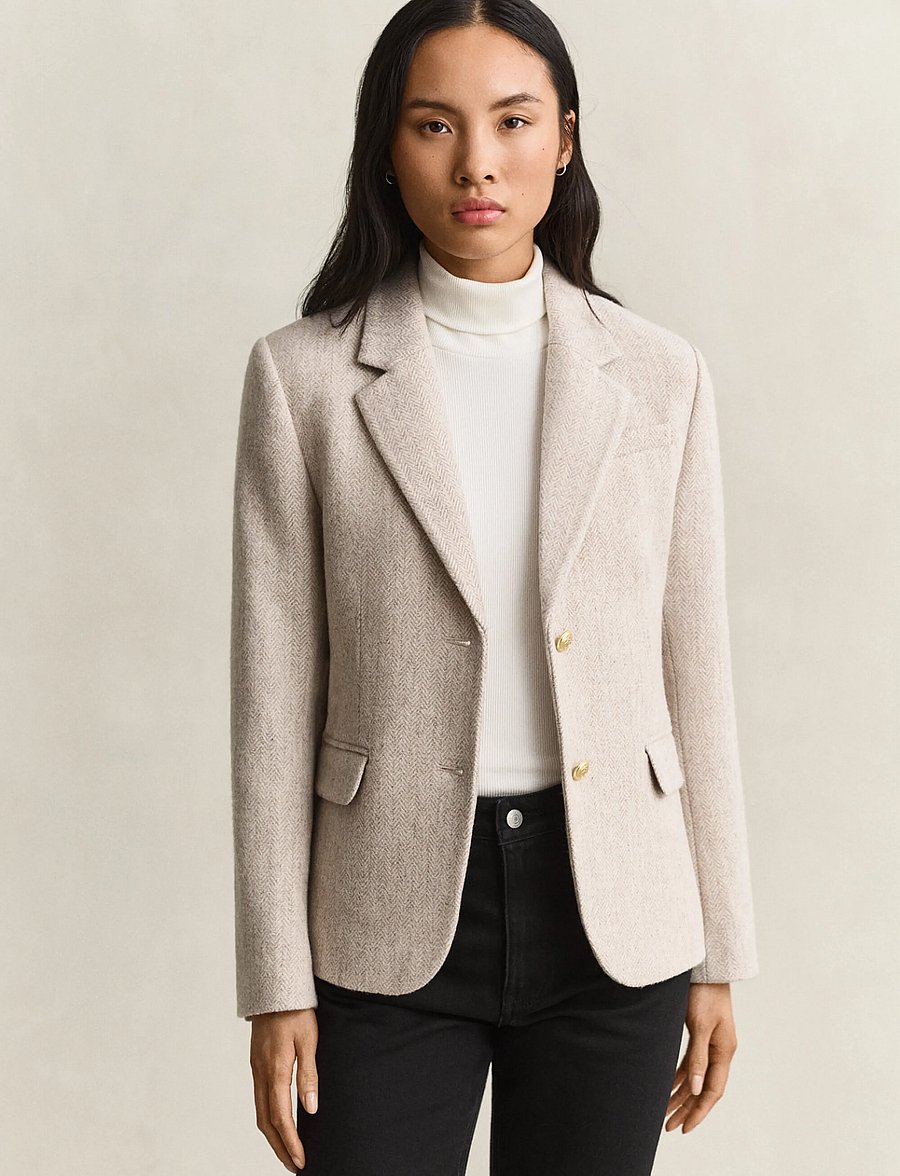 Gant - SLIM HERRINGBONE BLAZER - single breasted blazers - soft oat - 0