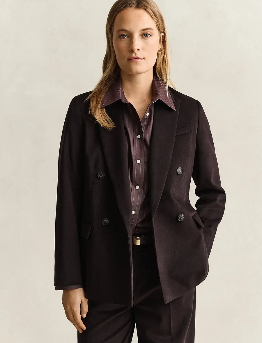 Gant - DB TWILL VELVET CLUB BLAZER - dubbelknäppta kavajer - deep brown - 0