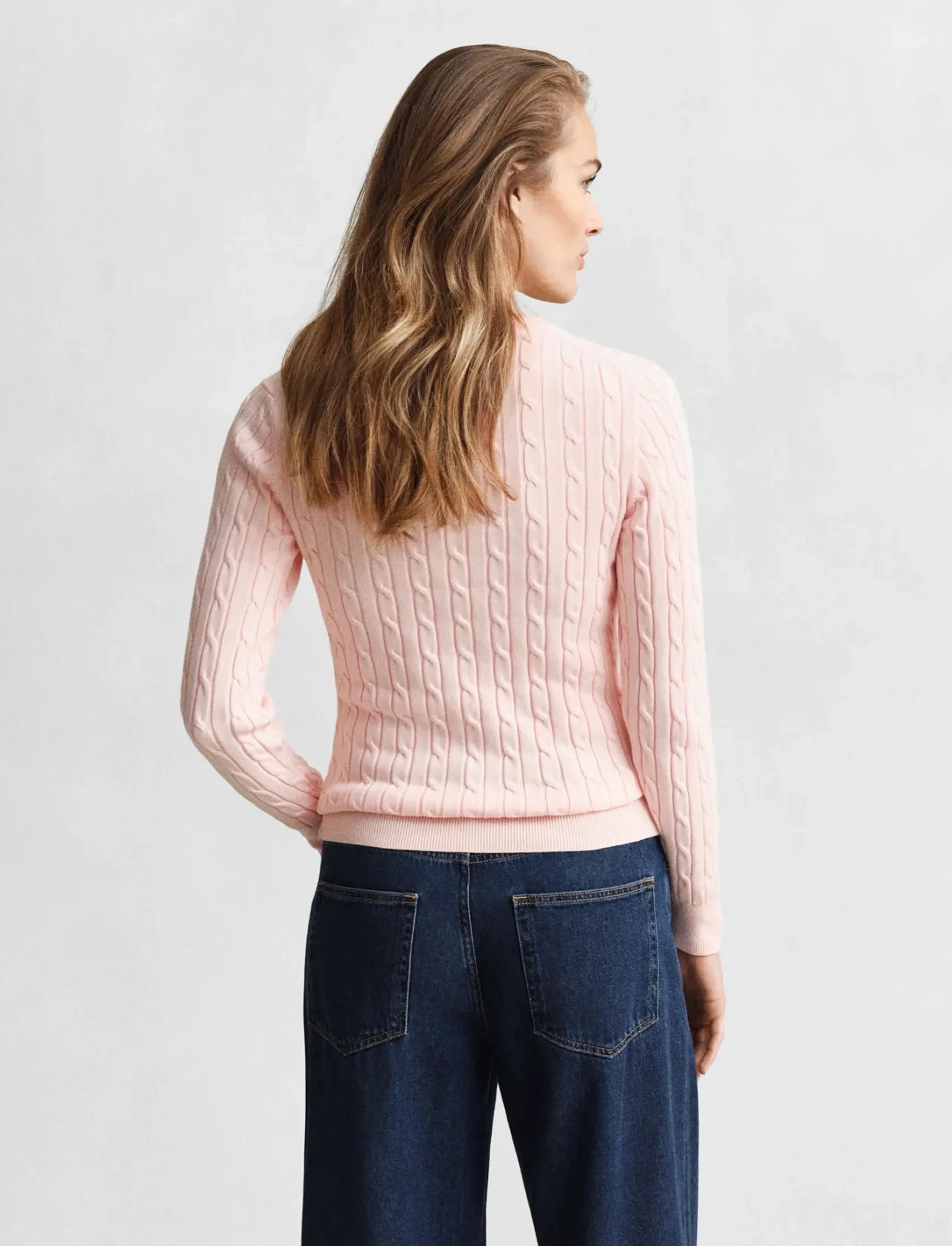 Gant - Classic Cable Knit Sweater - trøjer - apricot pink - 2