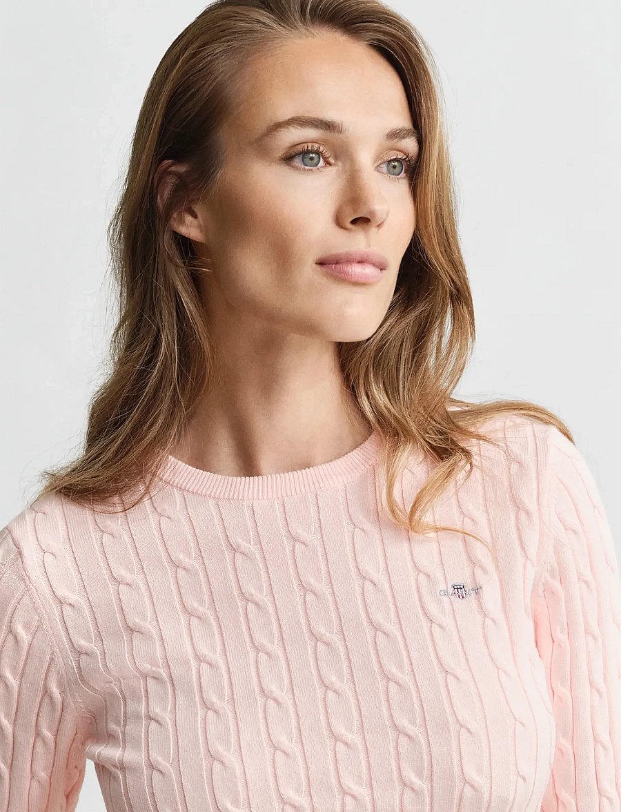 Gant - Classic Cable Knit Sweater - stickade tröjor - apricot pink - 3