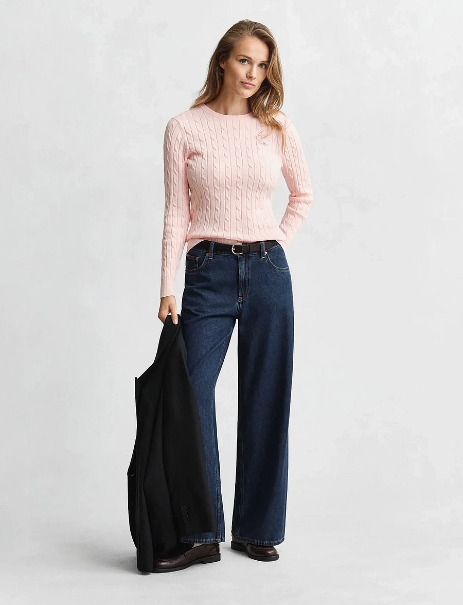 Gant - Classic Cable Knit Sweater - stickade tröjor - apricot pink - 4
