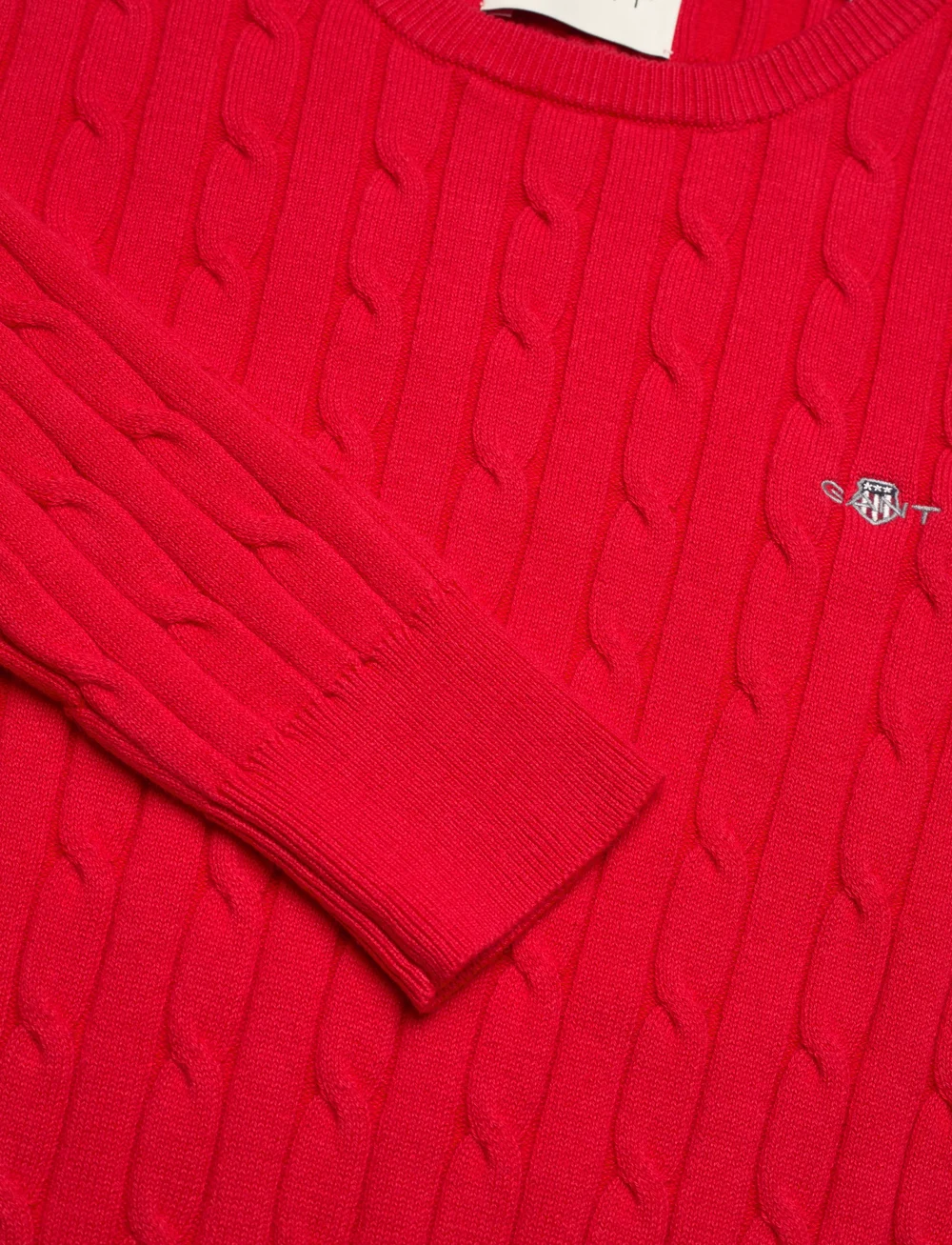 GANT - STRETCH COTTON CABLE C-NECK - stickade tröjor - bright red - 2
