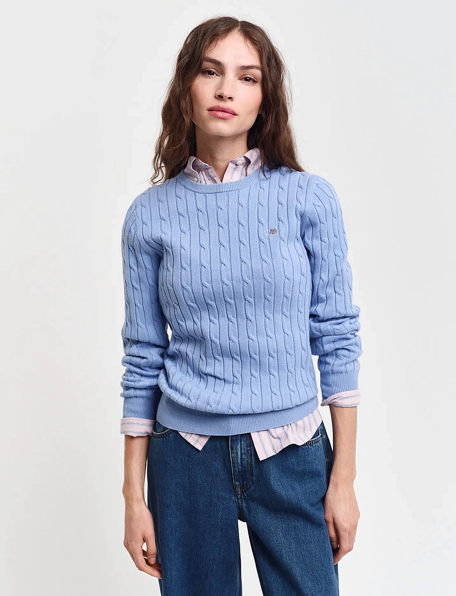 Gant - Classic Cable Knit Sweater - džemperi - clear sky - 0