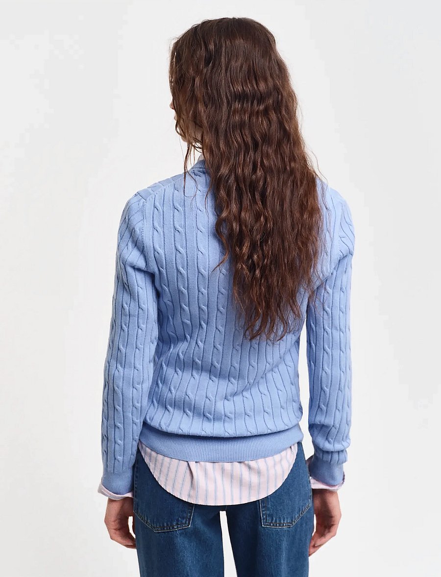 Gant - Classic Cable Knit Sweater - džemperi - clear sky - 3