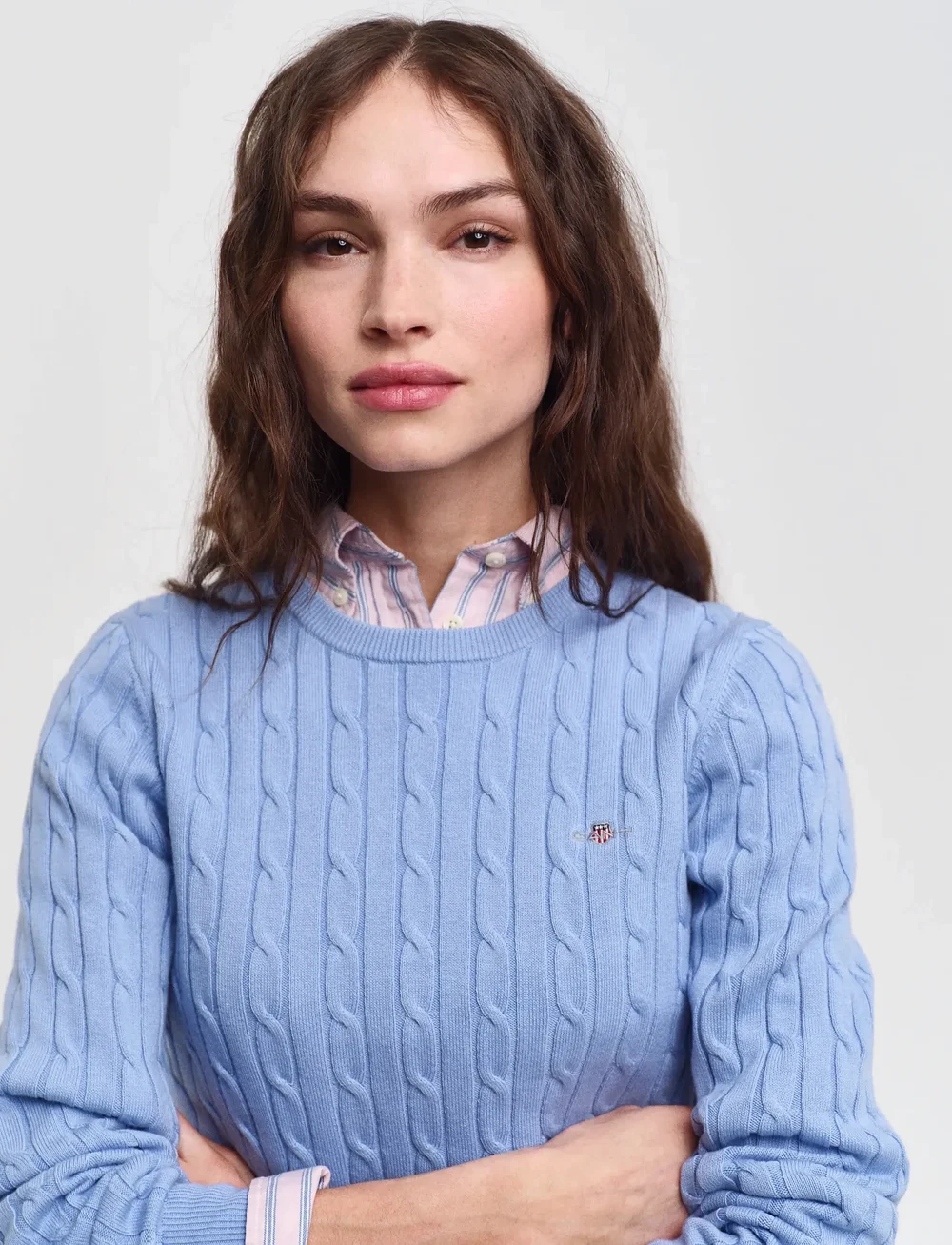 GANT - STRETCH COTTON CABLE C-NECK - stickade tröjor - clear sky - 4