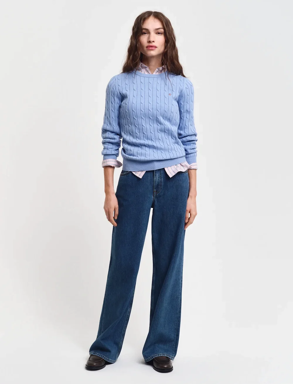 GANT - STRETCH COTTON CABLE C-NECK - stickade tröjor - clear sky - 5