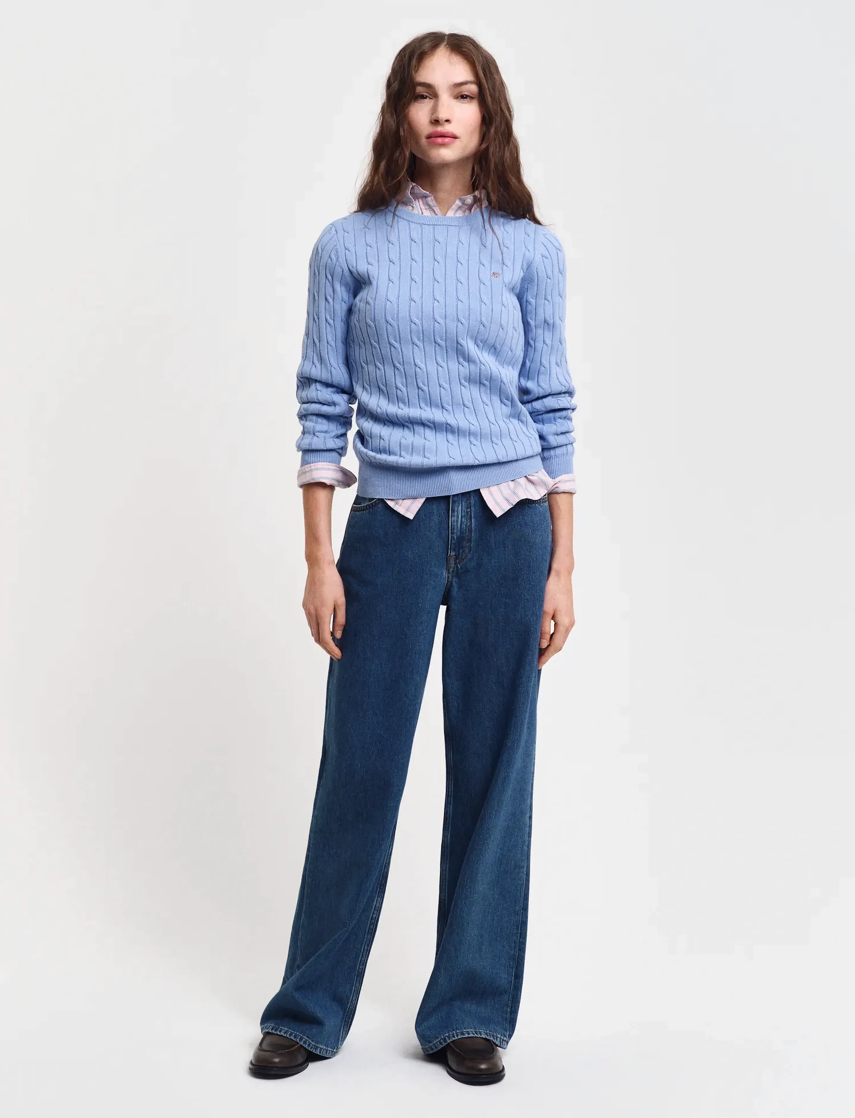 Gant - Classic Cable Knit Sweater - strikkegensere - clear sky - 5
