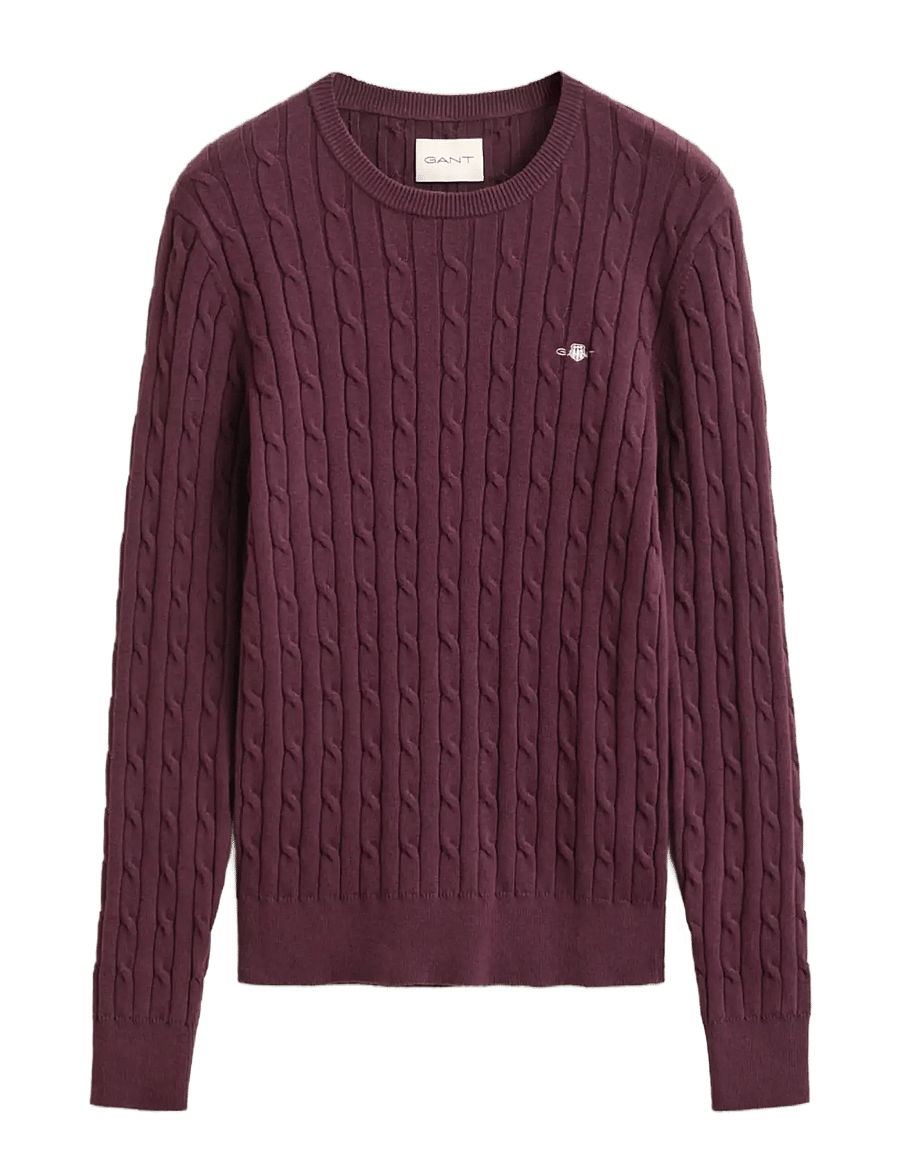 Gant - Classic Cable Knit Sweater - stickade tröjor - darkened wine - 1