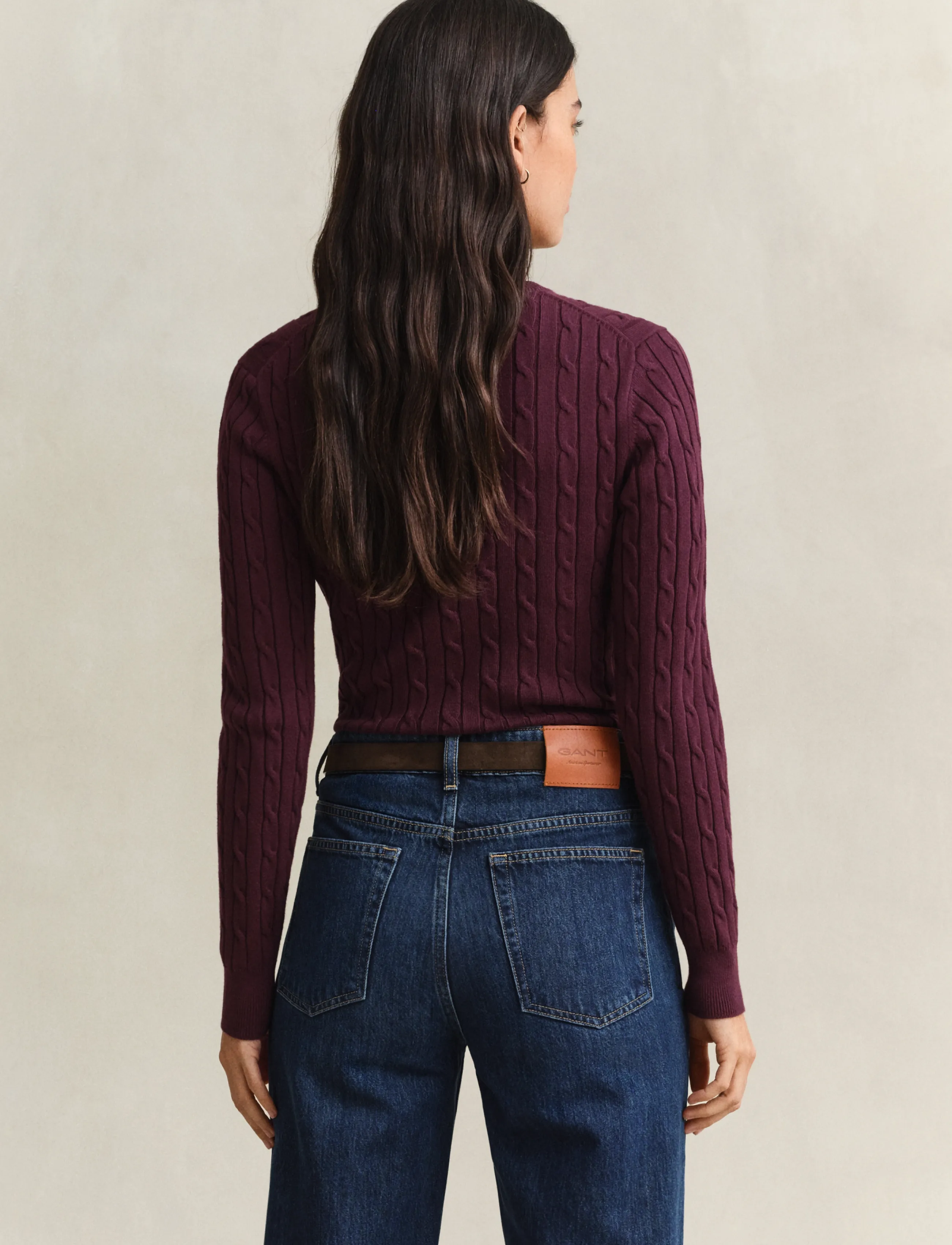 Gant - Classic Cable Knit Sweater - jumpers - darkened wine - 2