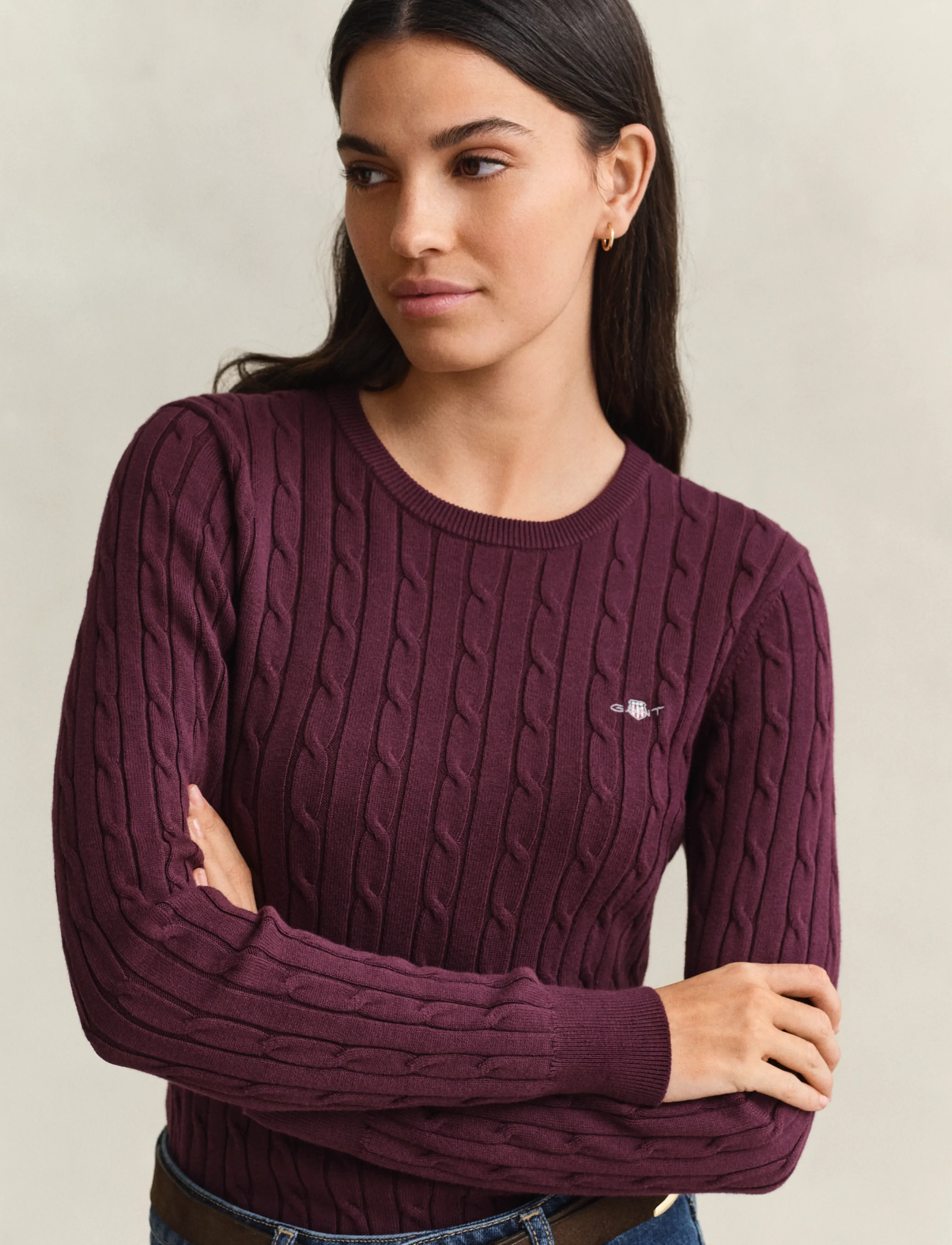 Gant - Classic Cable Knit Sweater - jumpers - darkened wine - 3