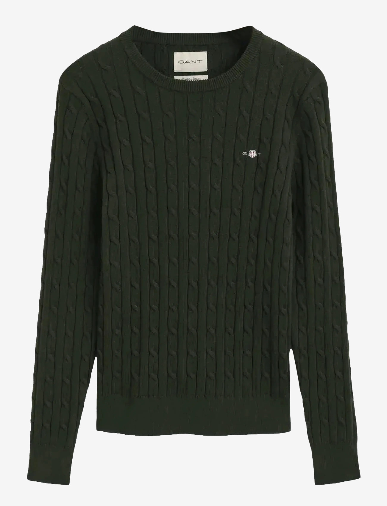 GANT - STRETCH COTTON CABLE C-NECK - efterårstøj - dark moss green - 0