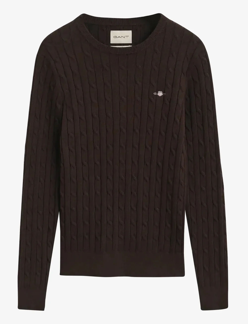 GANT - STRETCH COTTON CABLE C-NECK - stickade tröjor - deep brown - 0