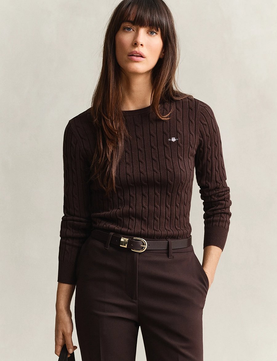 Gant - Classic Cable Knit Sweater - swetry - deep brown - 0