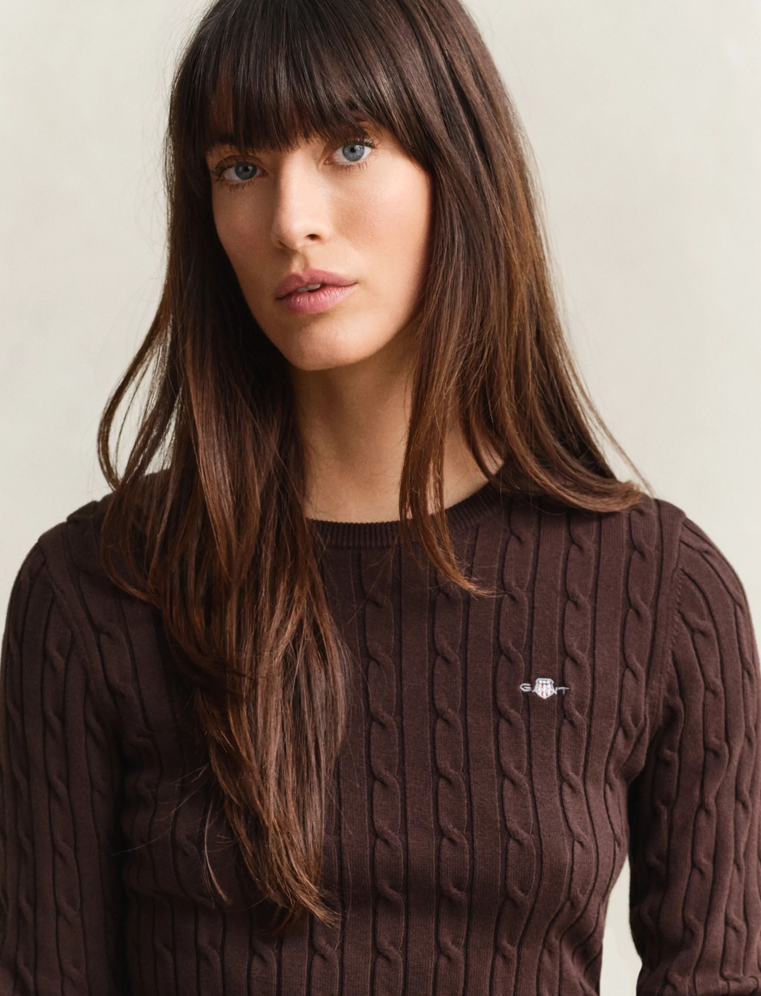 Gant - Classic Cable Knit Sweater - jumpers - deep brown - 3