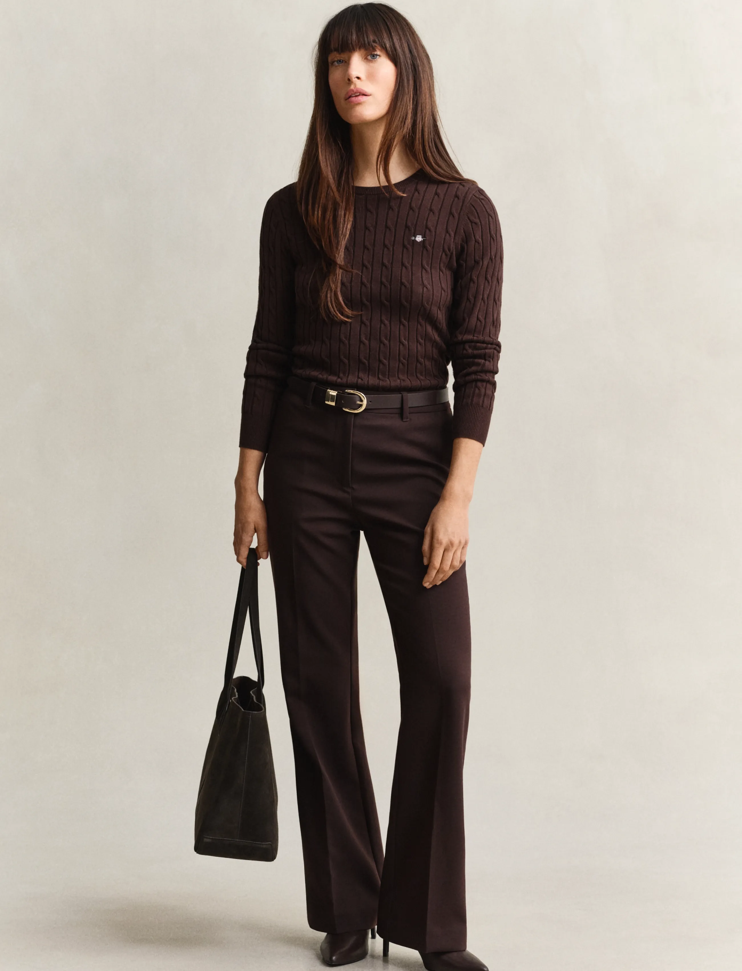 Gant - Classic Cable Knit Sweater - jumpers - deep brown - 4