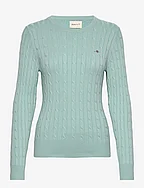 STRETCH COTTON CABLE C-NECK - DUSTY TURQUOISE