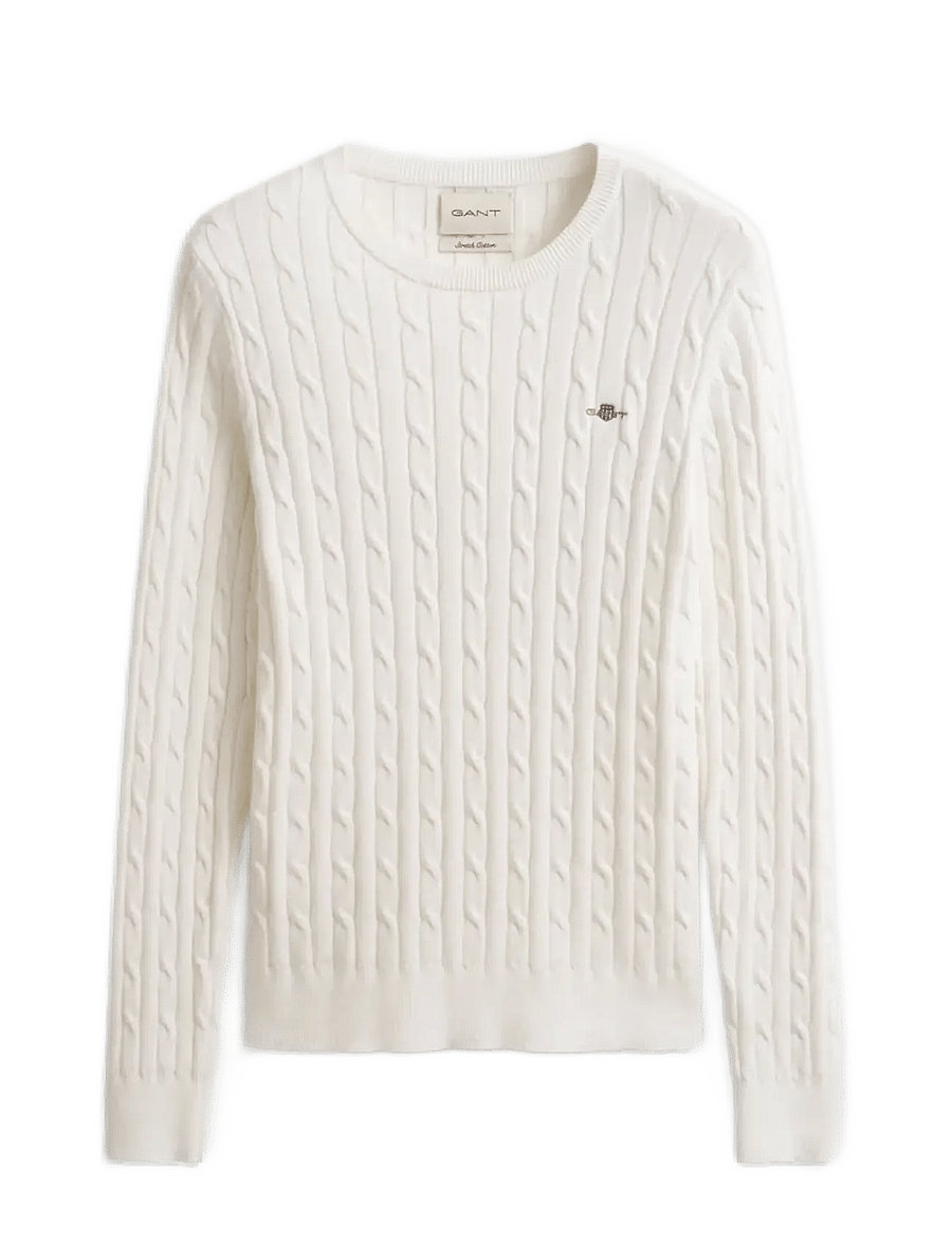 Gant - Classic Cable Knit Sweater - stickade tröjor - eggshell - 1