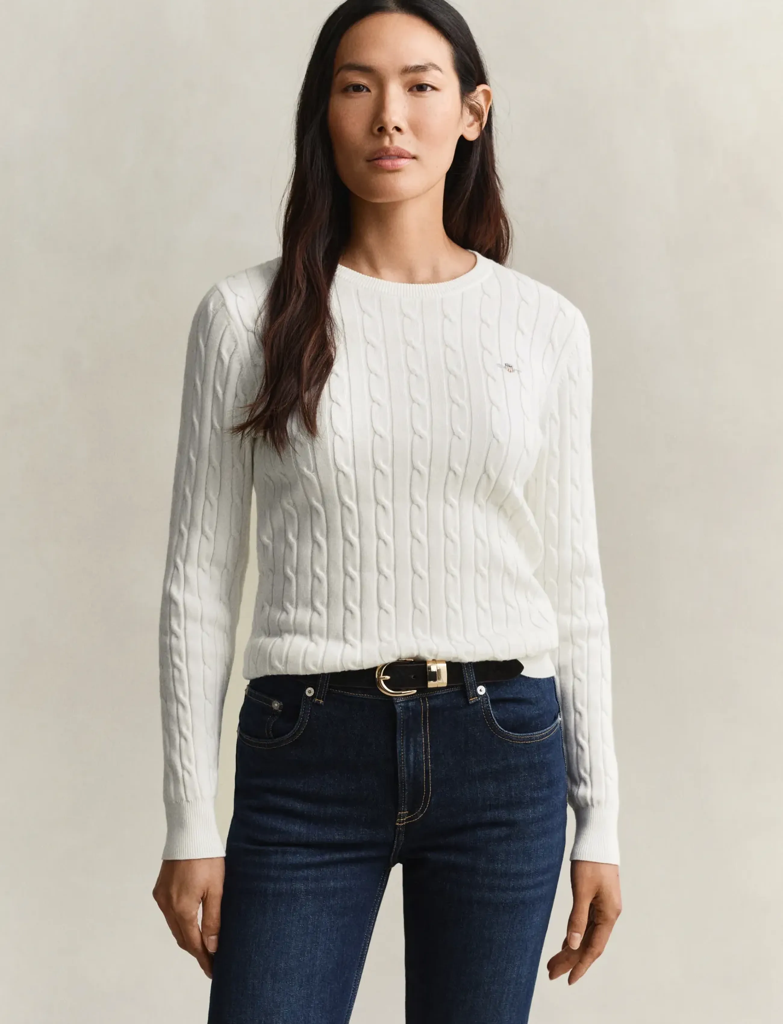 Gant Classic Cable Knit Sweater, XS, Knitwear, Weiß - Jumpers, Frauen