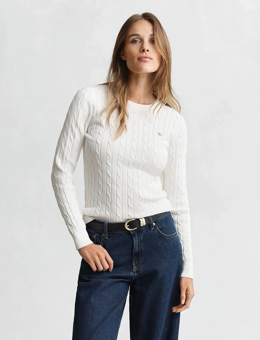 Gant - Classic Cable Knit Sweater - stickade tröjor - eggshell - 0