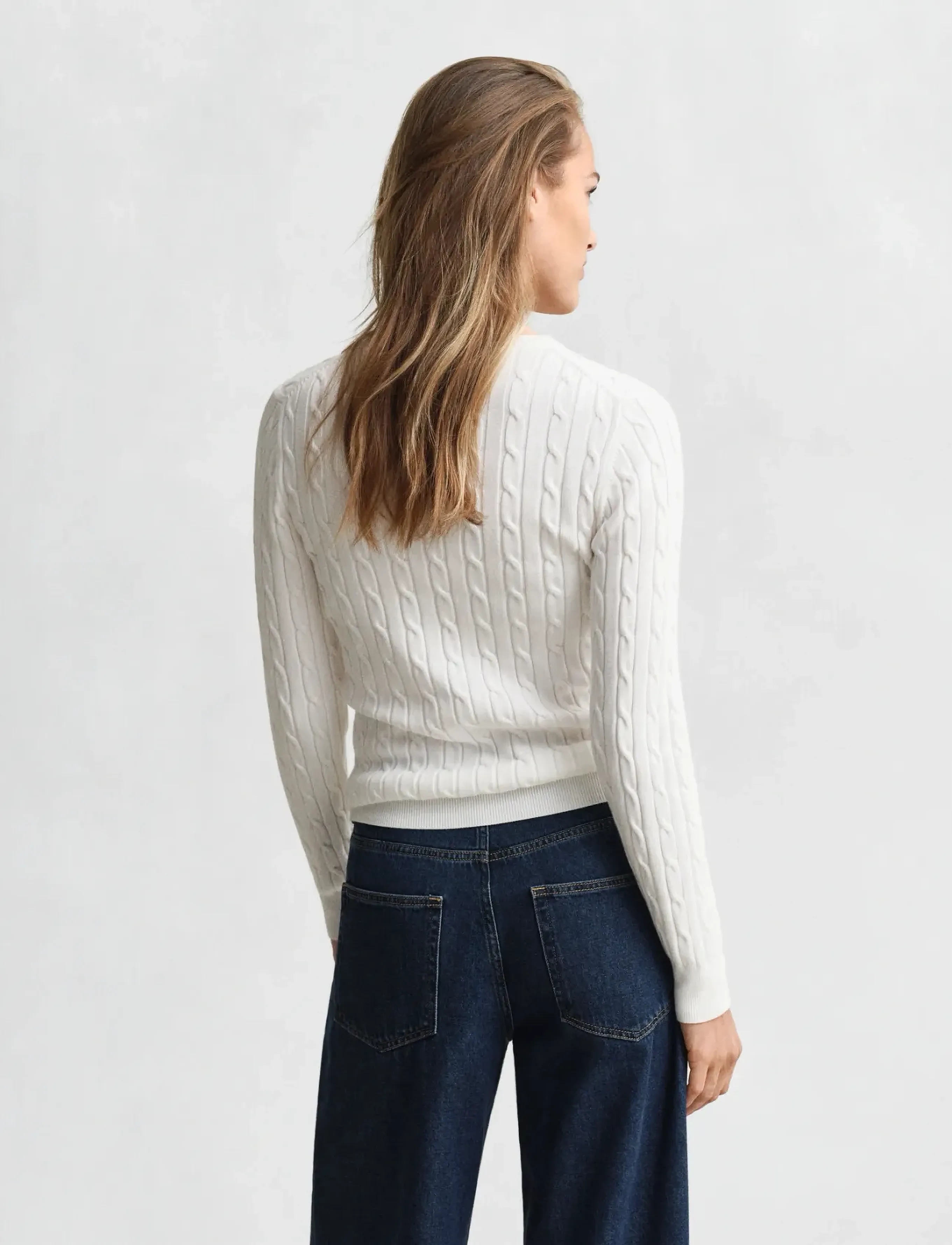 Gant - Classic Cable Knit Sweater - stickade tröjor - eggshell - 3