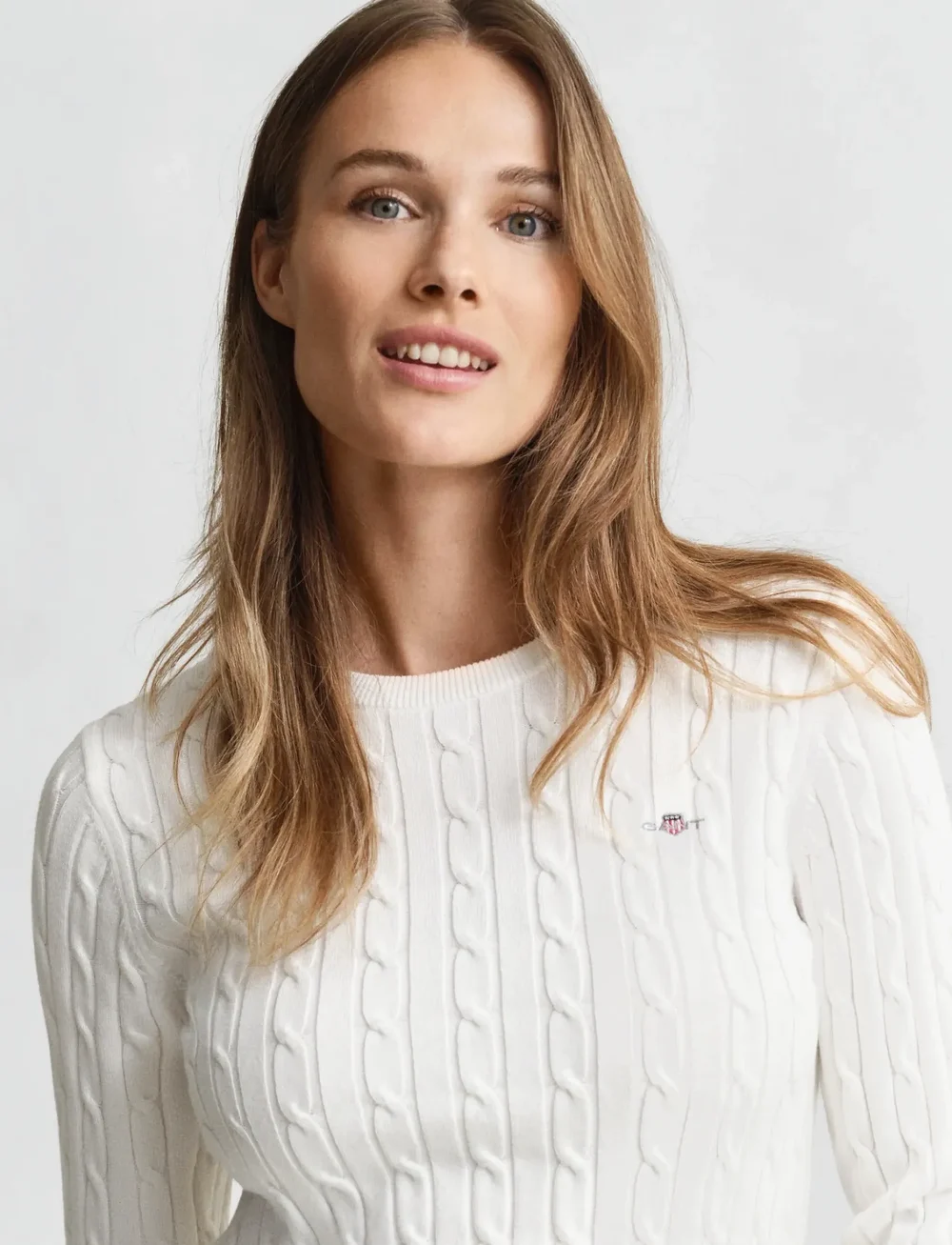 GANT - STRETCH COTTON CABLE C-NECK - stickade tröjor - eggshell - 4