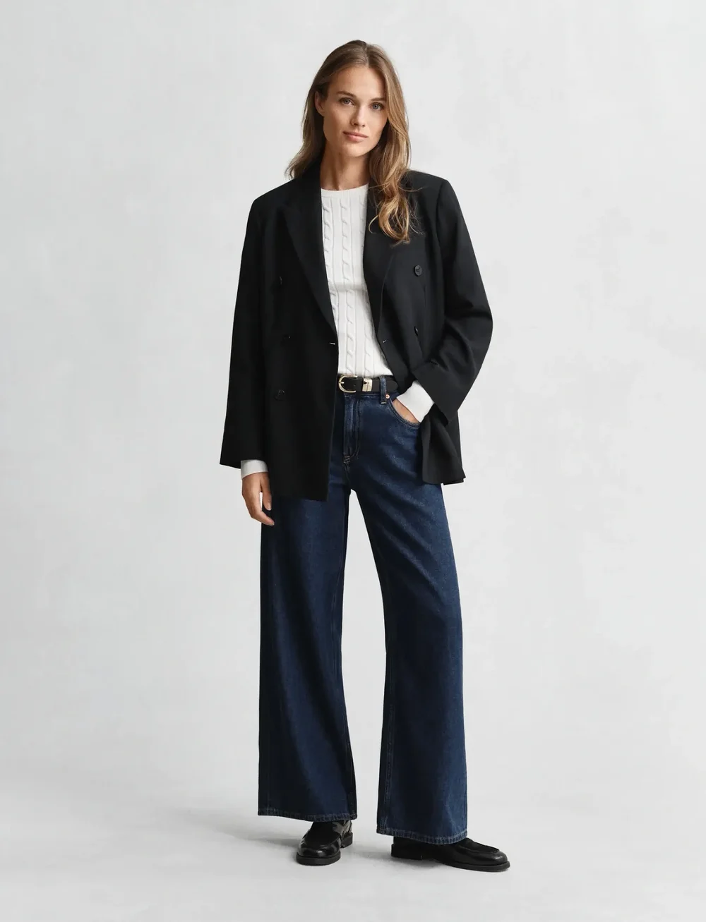 GANT - STRETCH COTTON CABLE C-NECK - stickade tröjor - eggshell - 5