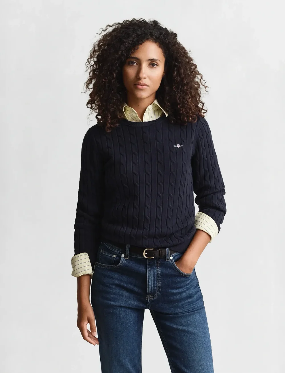 GANT - STRETCH COTTON CABLE C-NECK - stickade tröjor - evening blue - 0