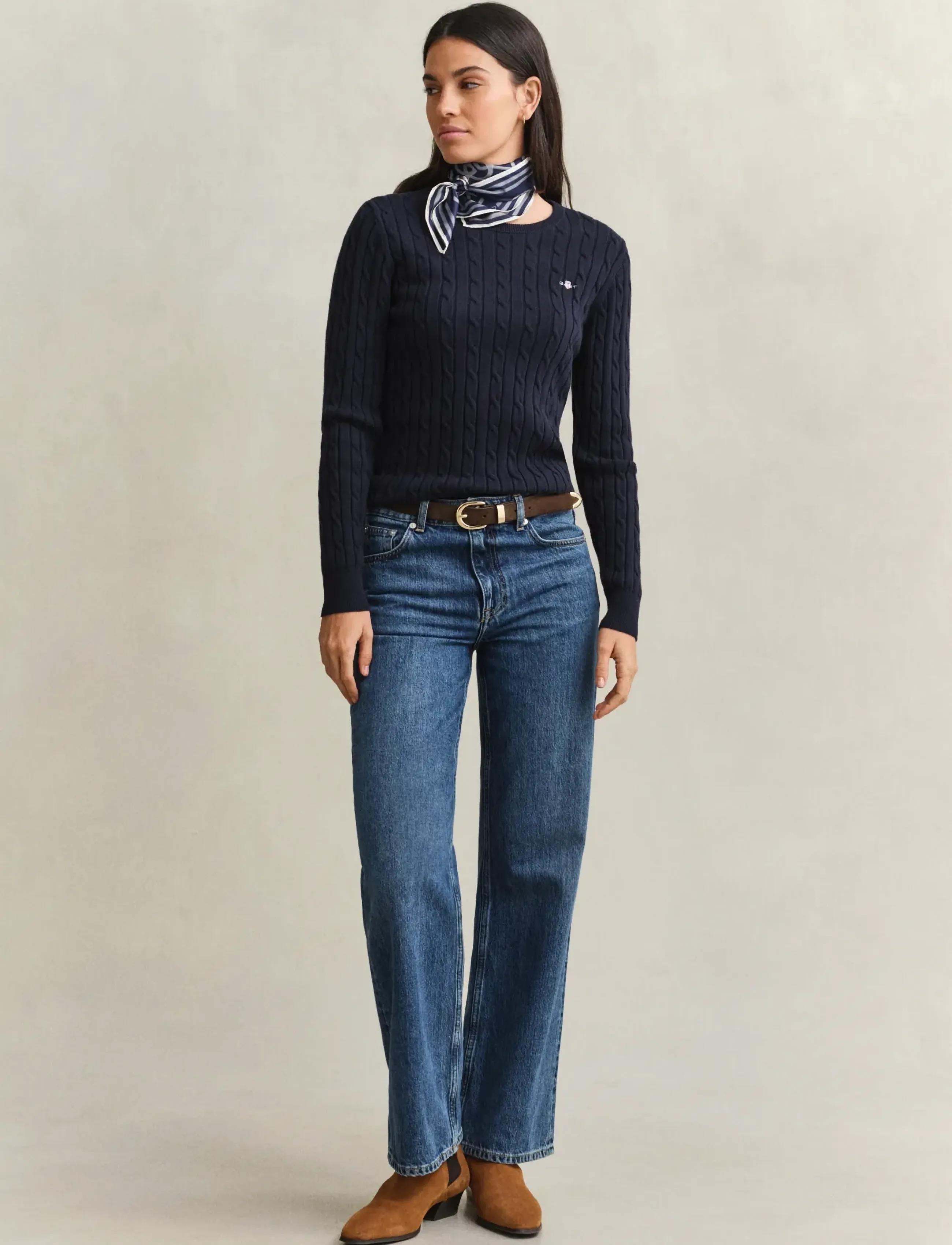 Gant - Classic Cable Knit Sweater - stickade tröjor - evening blue - 4