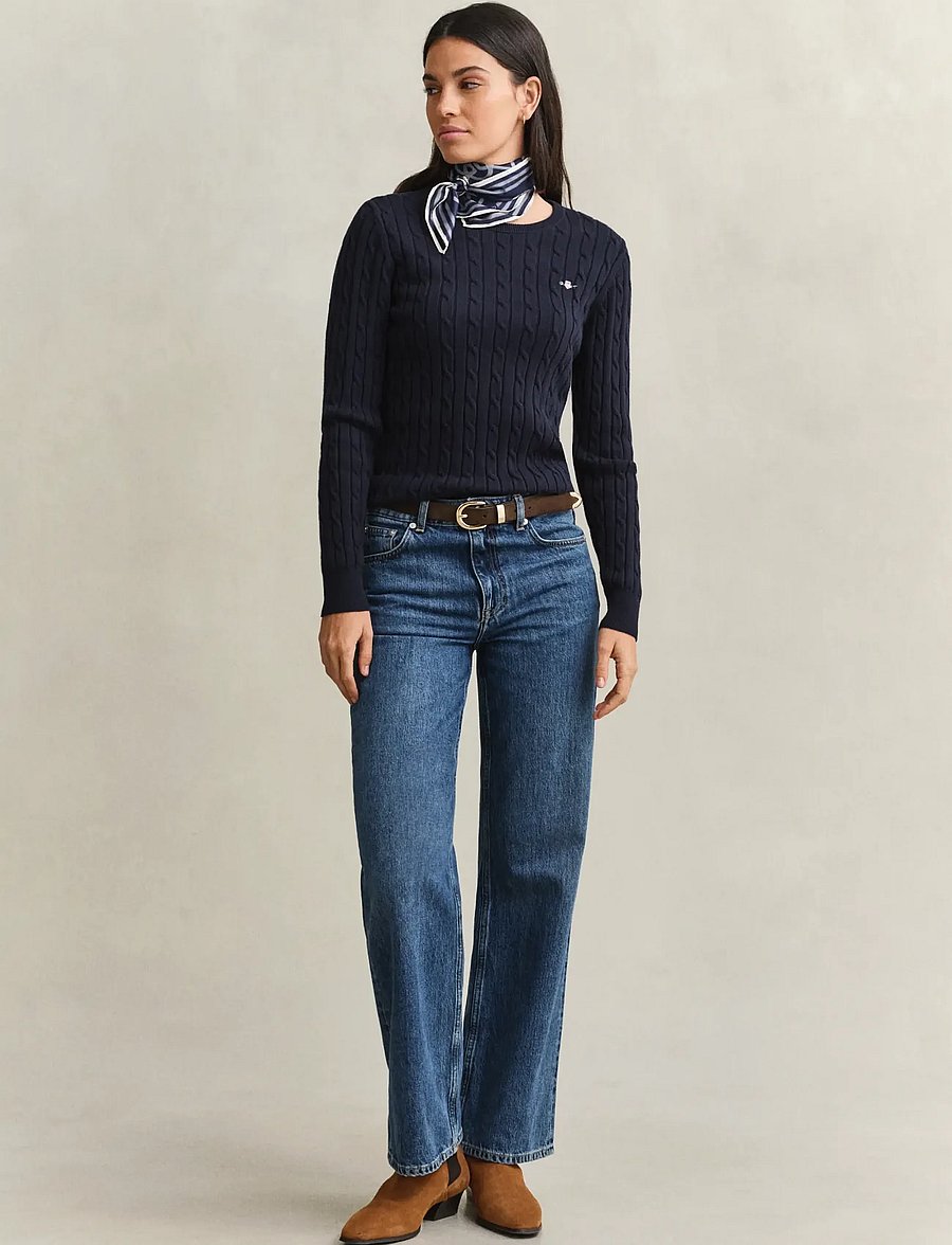 Gant - Classic Cable Knit Sweater - stickade tröjor - evening blue - 4