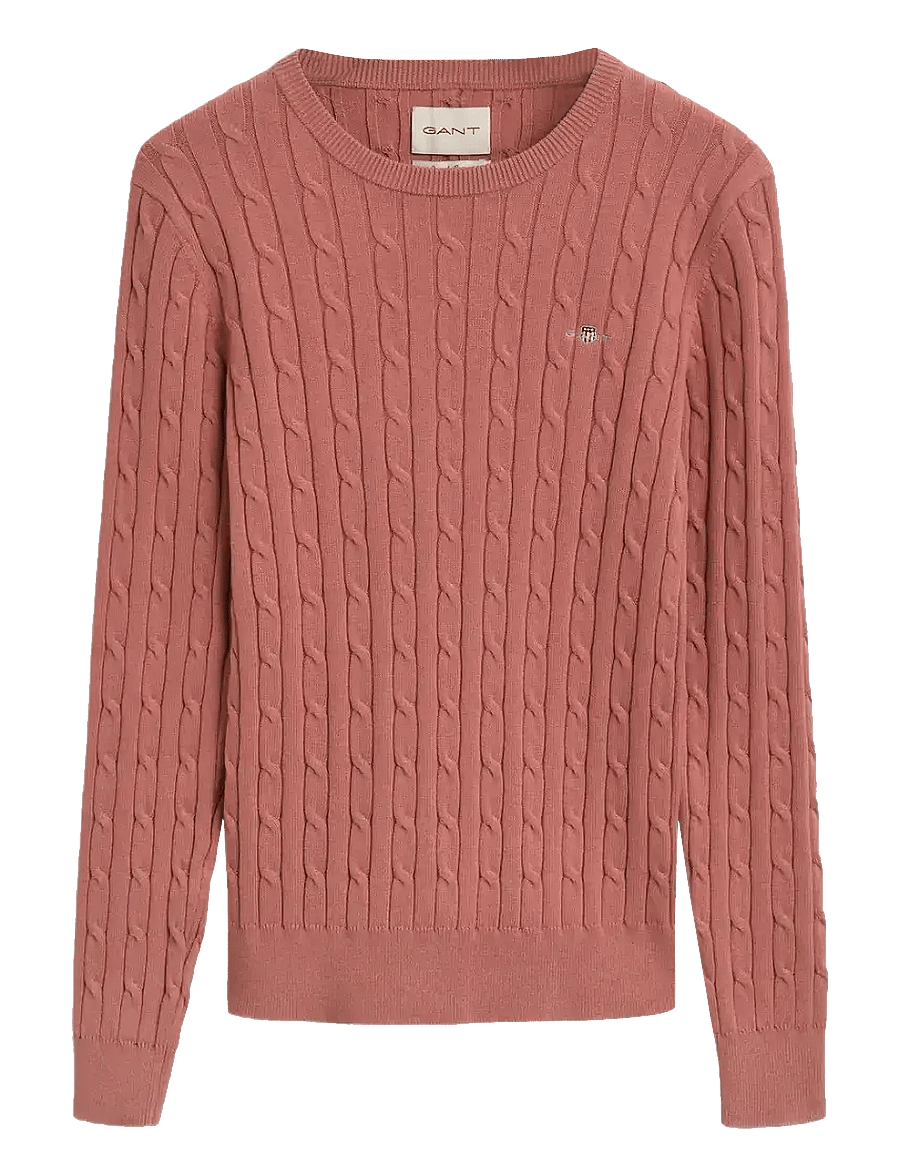 Gant - Classic Cable Knit Sweater - stickade tröjor - faded brick - 0