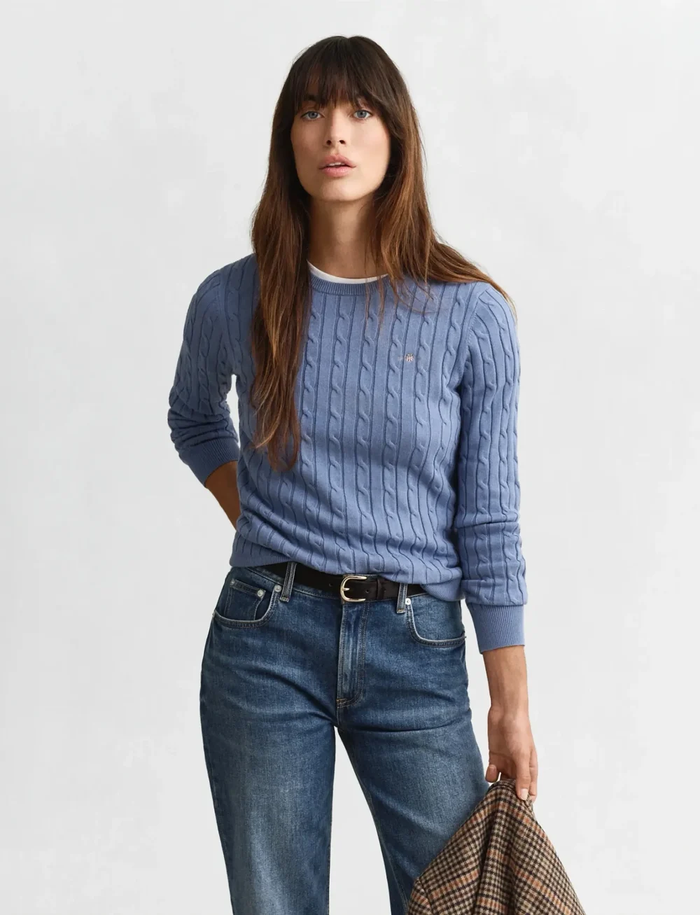 GANT - STRETCH COTTON CABLE C-NECK - stickade tröjor - faded denim - 0