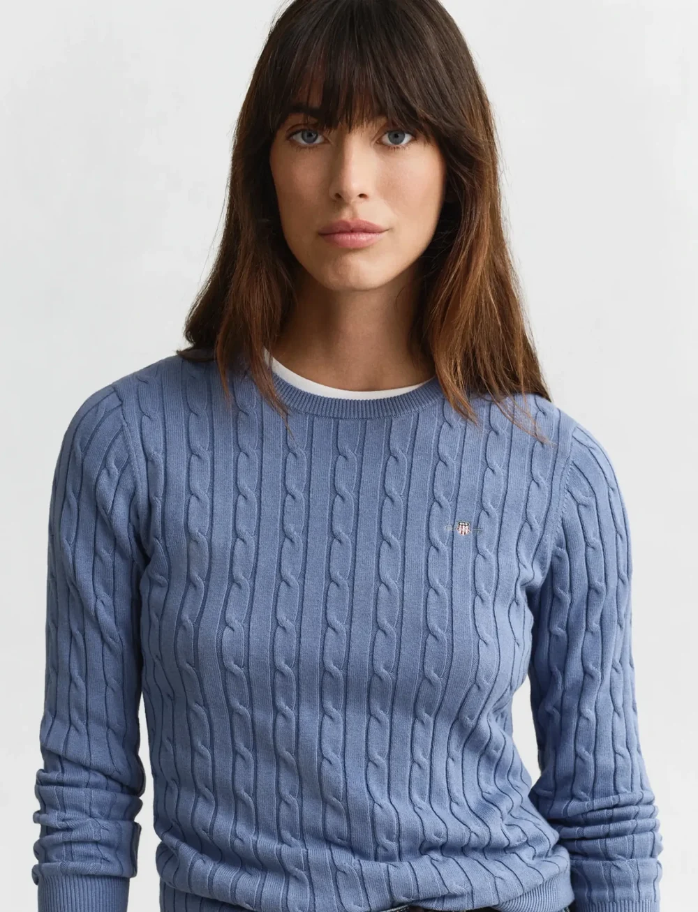 GANT - STRETCH COTTON CABLE C-NECK - stickade tröjor - faded denim - 3