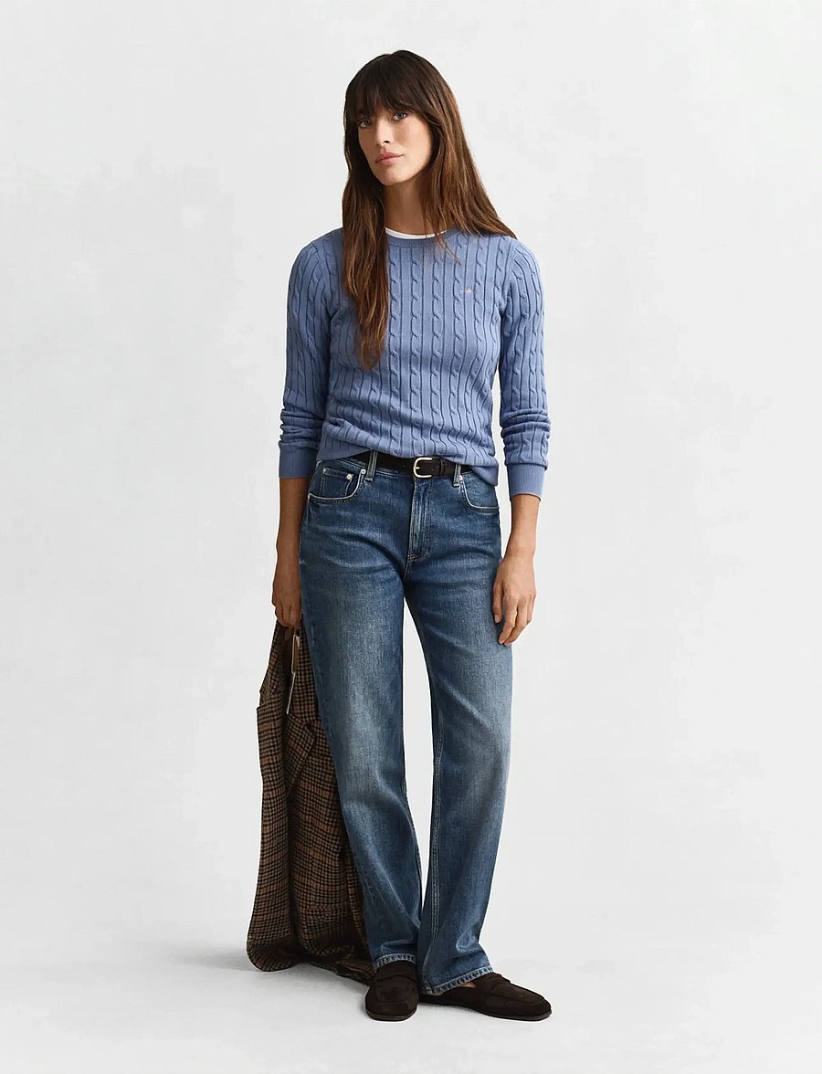 Gant - Classic Cable Knit Sweater - pullover - faded denim - 4
