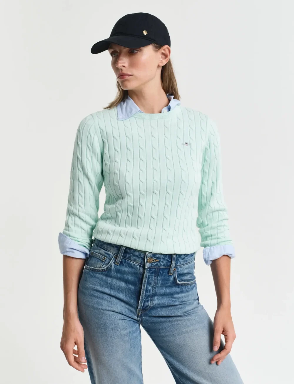 GANT - STRETCH COTTON CABLE C-NECK - striktrøjer - faded mint - 0