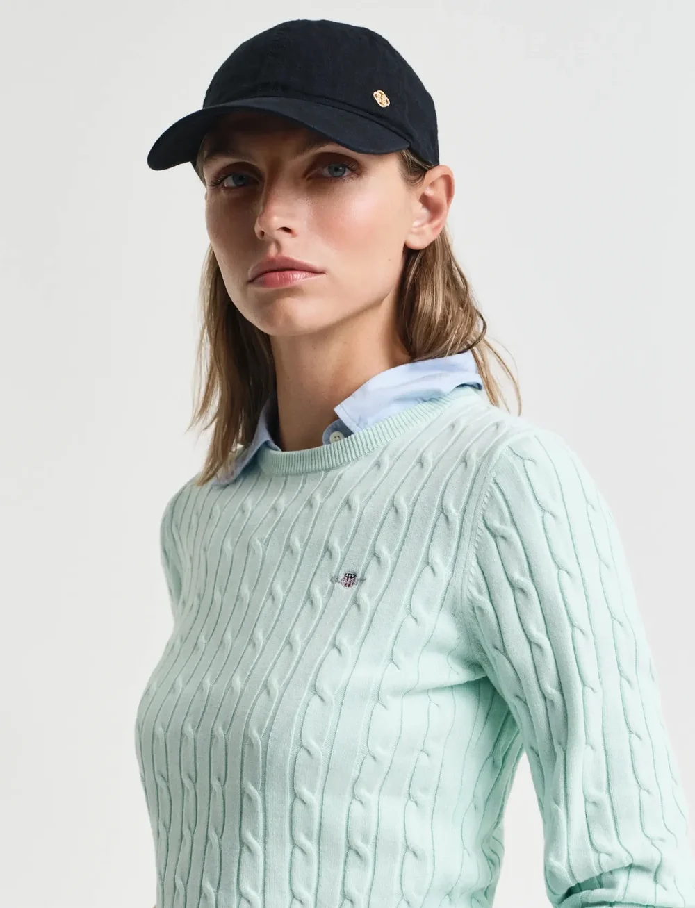 GANT - STRETCH COTTON CABLE C-NECK - striktrøjer - faded mint - 4