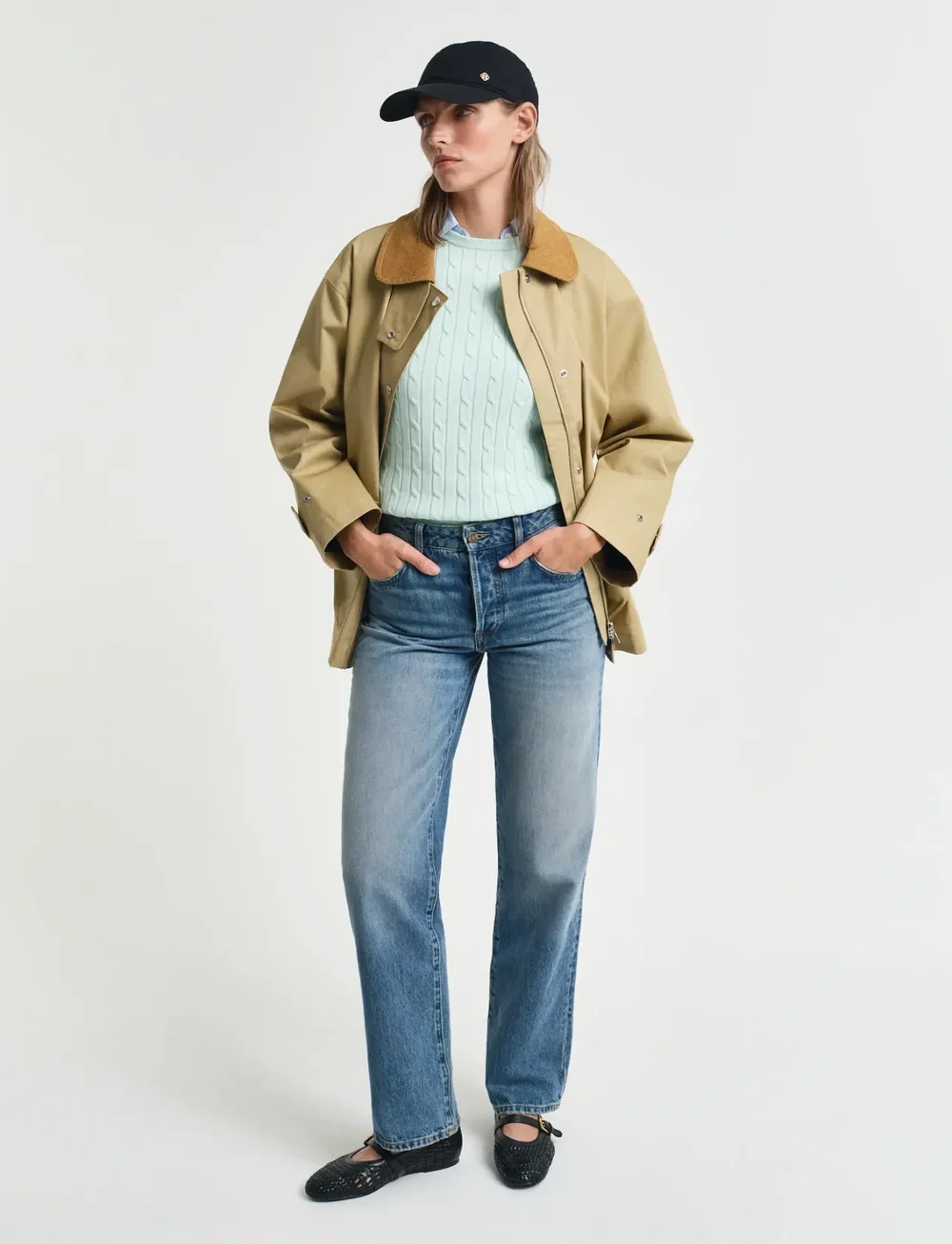 GANT - STRETCH COTTON CABLE C-NECK - striktrøjer - faded mint - 5