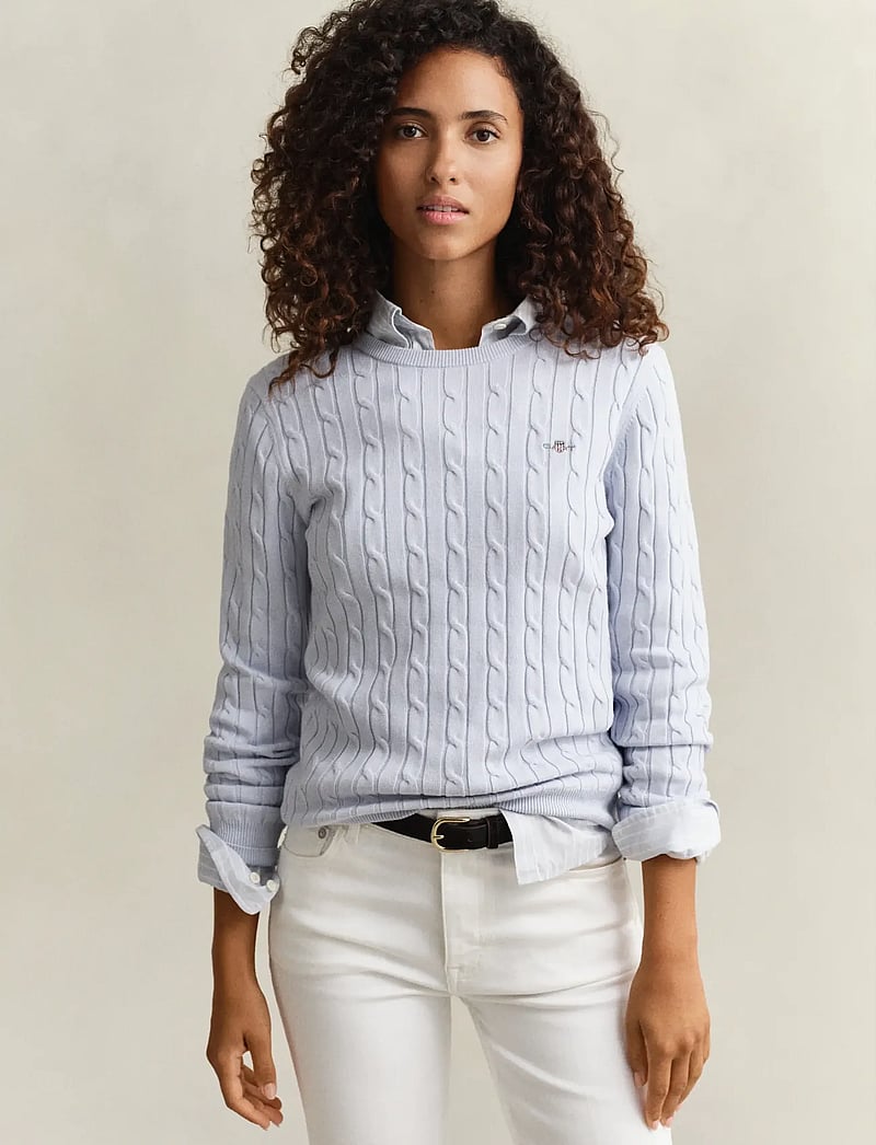 Gant - Classic Cable Knit Sweater - stickade tröjor - light blue - 0