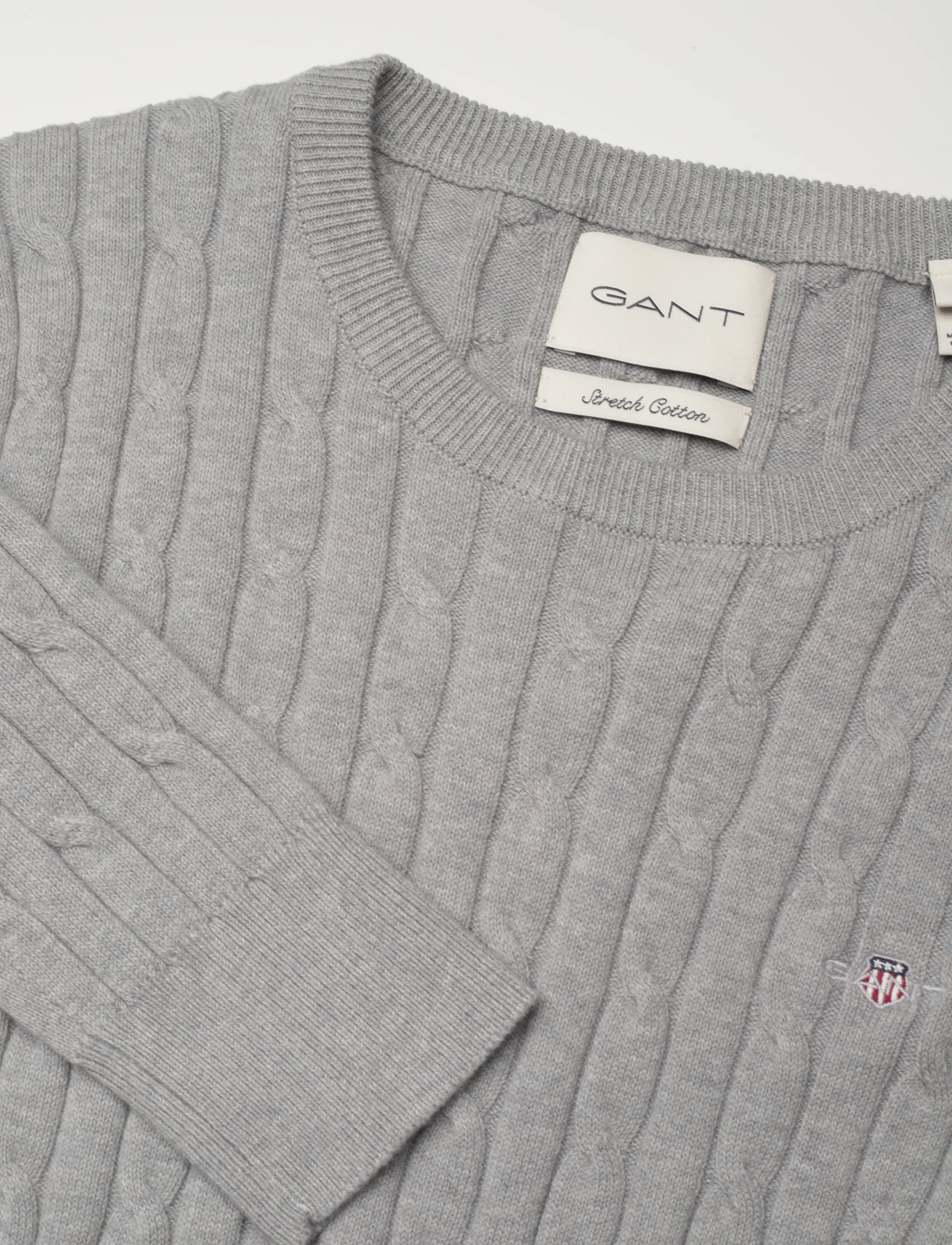 Gant - Classic Cable Knit Sweater - tröjor - mid grey - 2