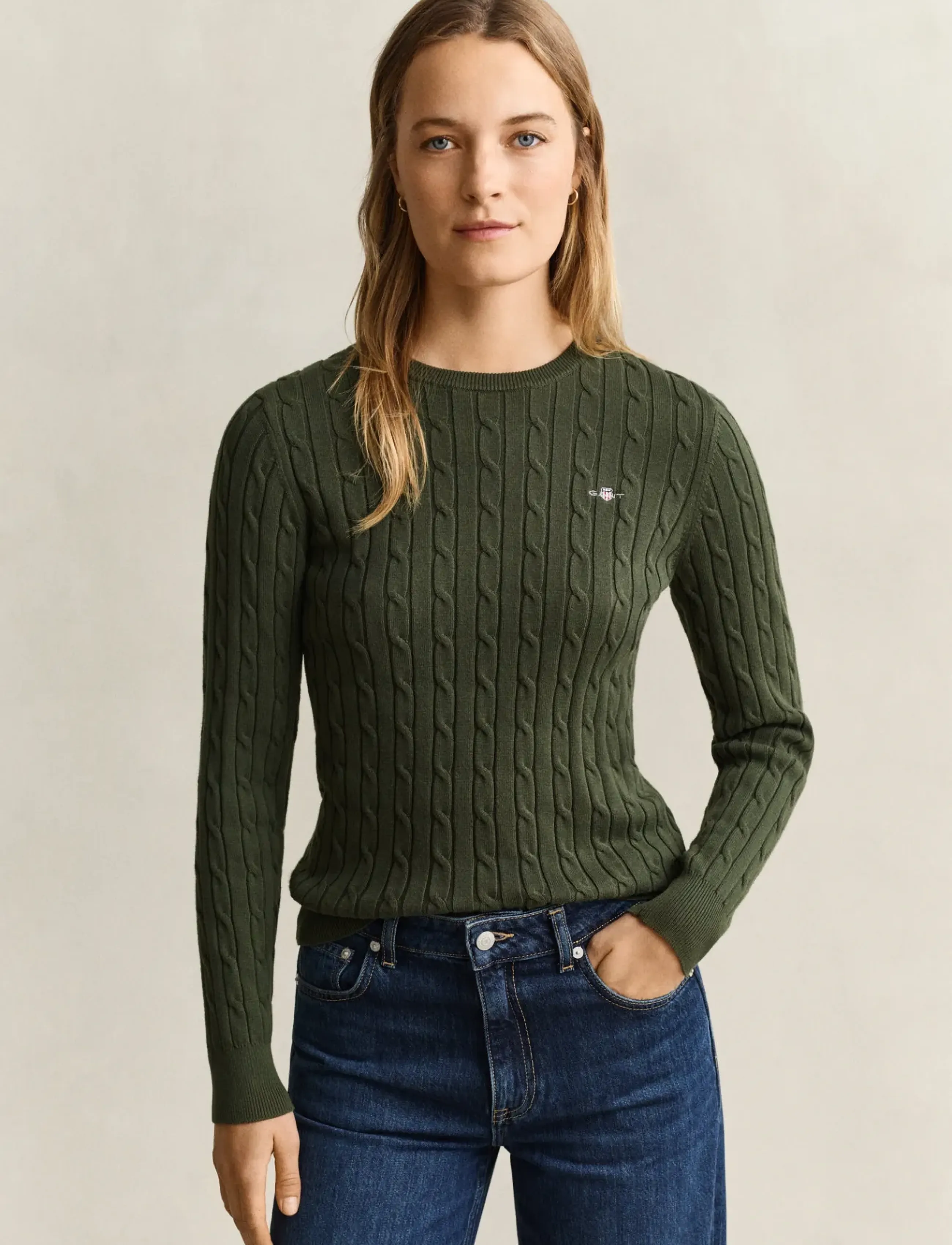 Gant - Classic Cable Knit Sweater - pullover - mossy green - 0