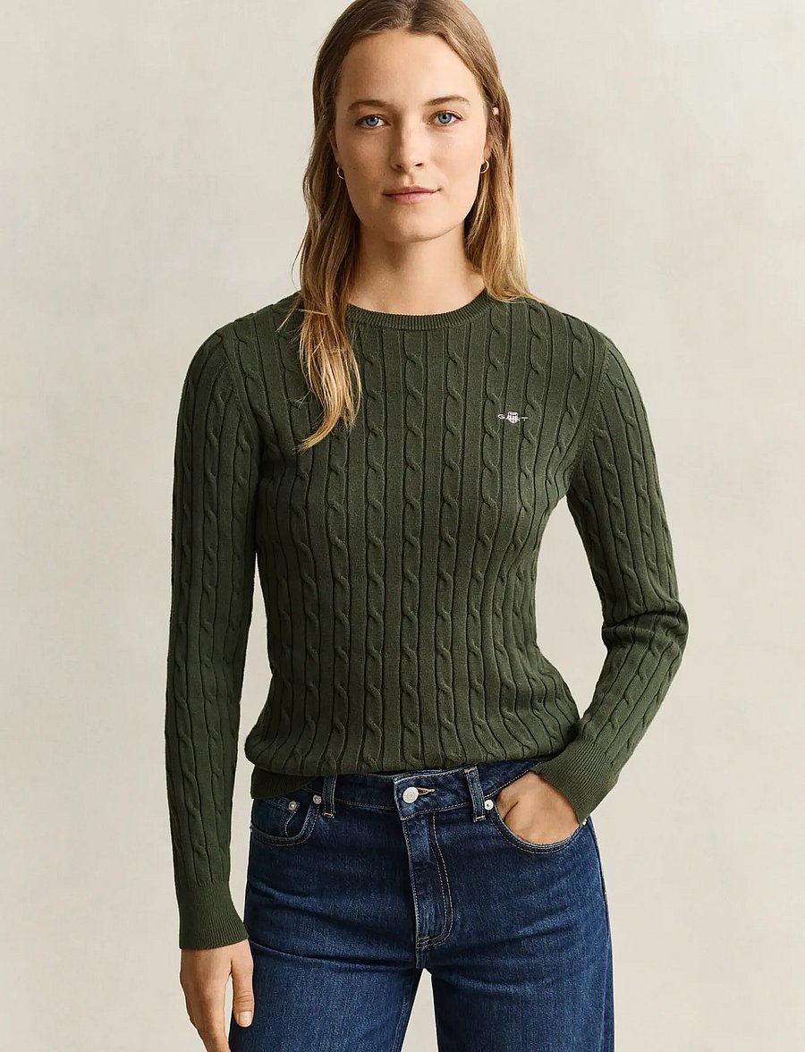 Gant - Classic Cable Knit Sweater - pullover - mossy green - 0