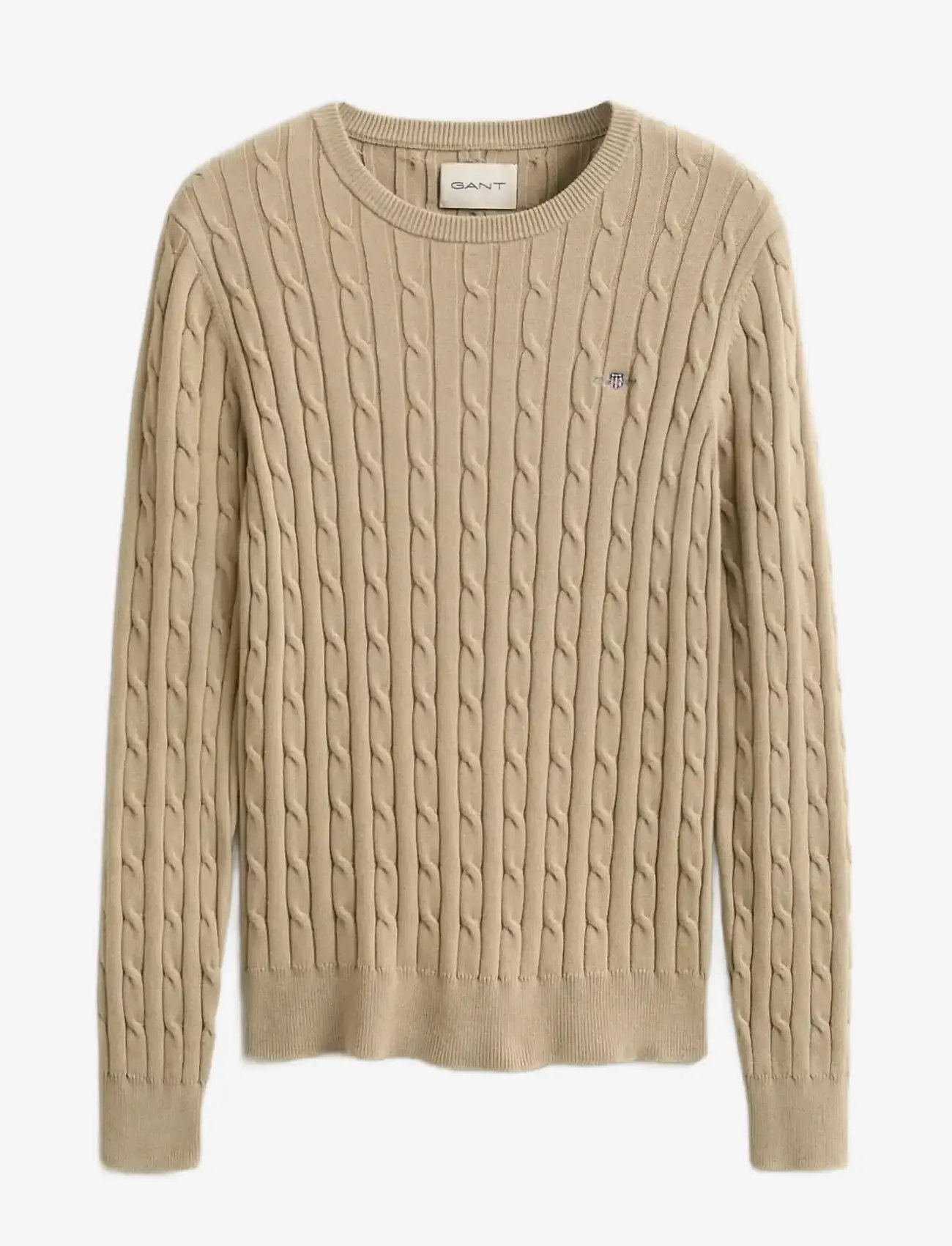 Gant - Classic Cable Knit Sweater - stickade tröjor - oat beige - 1