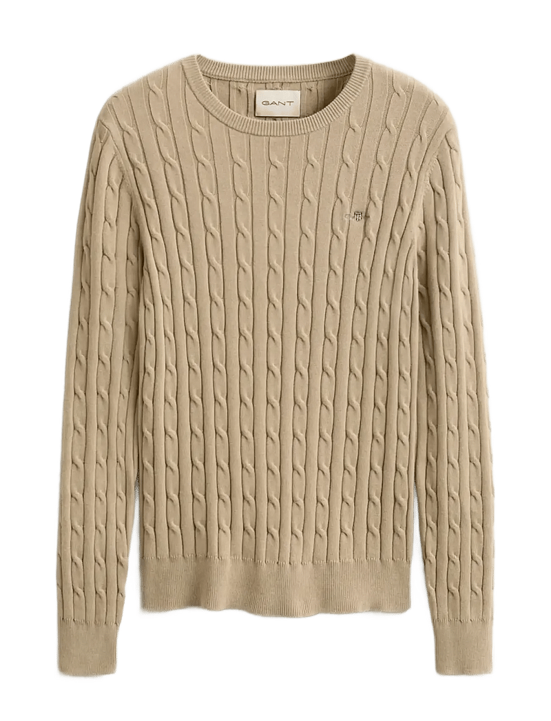 Gant - Classic Cable Knit Sweater - stickade tröjor - oat beige - 1
