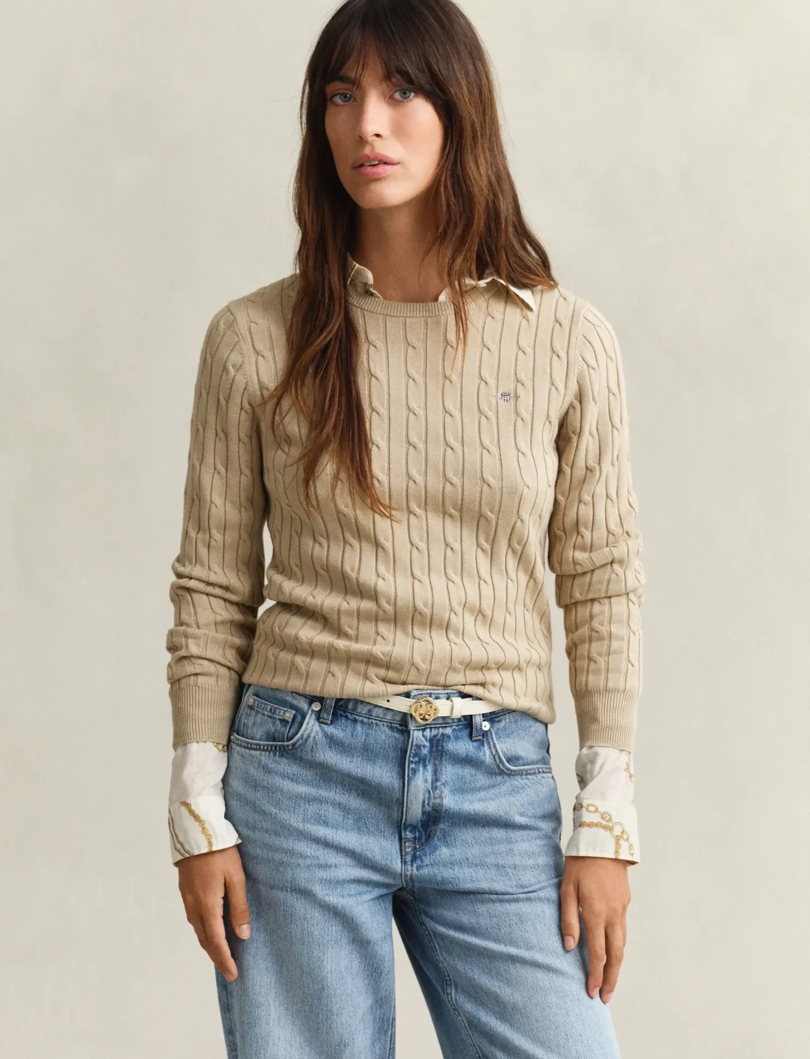 Gant Classic Cable Knit Sweater, S, Knitwear, Beige - Jumpers, Frauen