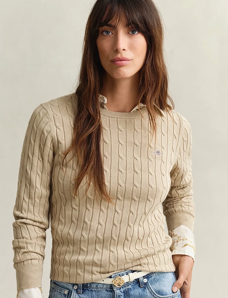 Gant - Classic Cable Knit Sweater - stickade tröjor - oat beige - 3