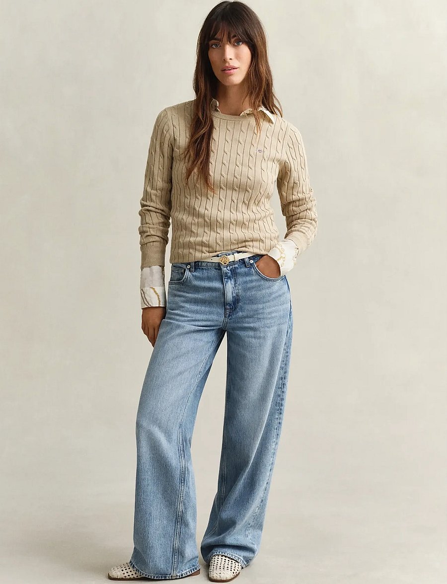 Gant - Classic Cable Knit Sweater - pullover - oat beige - 4