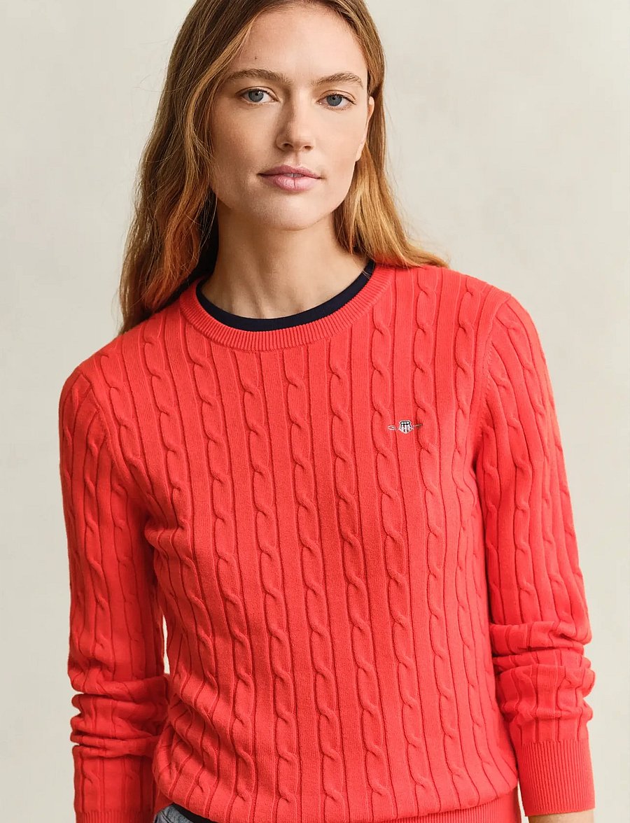 Gant - STRETCH COTTON CABLE C-NECK - stickade tröjor - perfect red - 3