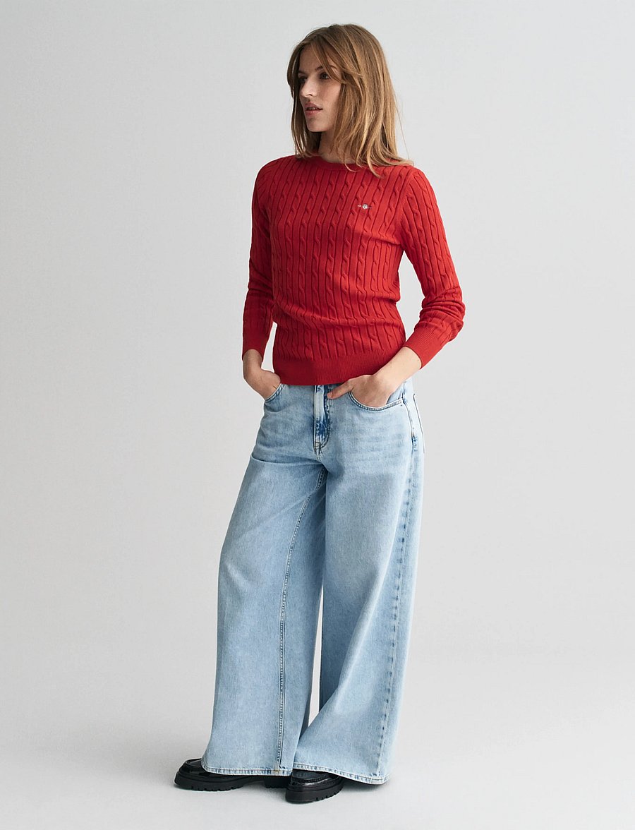 Gant - Classic Cable Knit Sweater - stickade tröjor - ruby red - 4