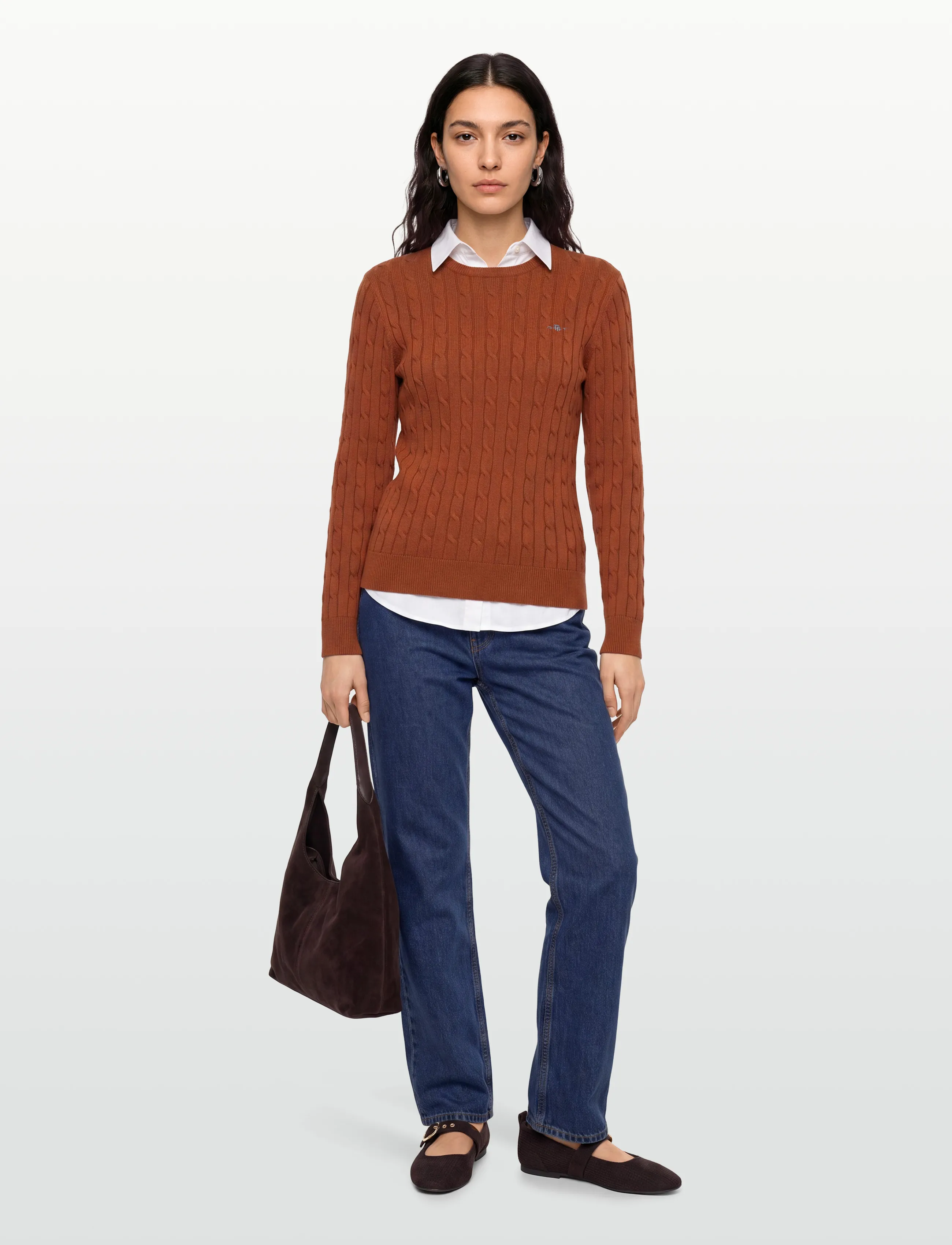 Gant Classic Cable Knit Sweater, S, Knitwear, Braun - Jumpers, Frauen